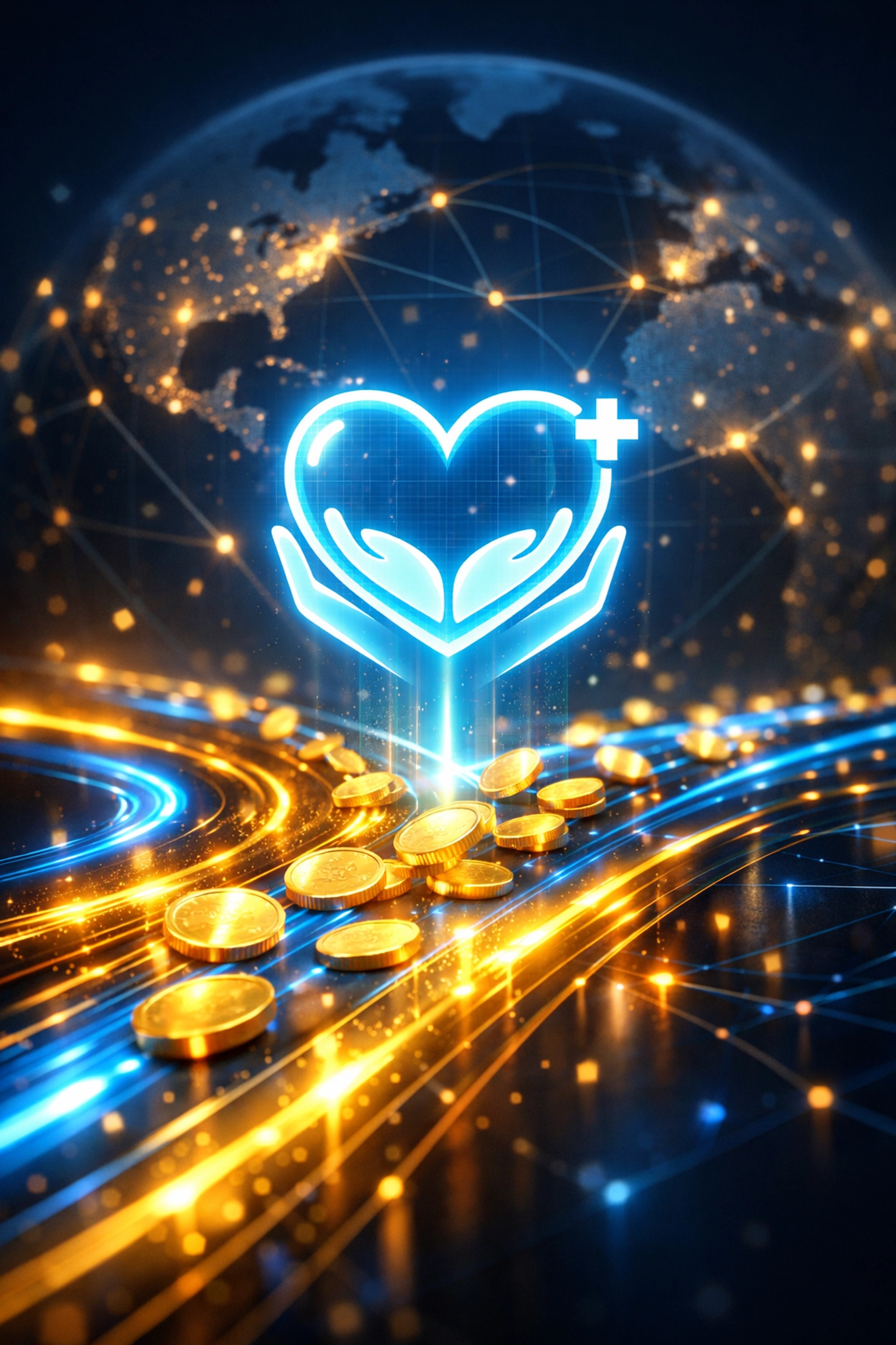 Larecoin's 1.5% charity tax visualized with digital payment network supporting global causes