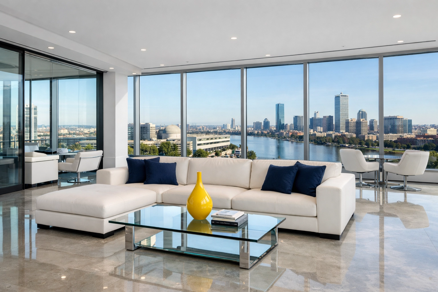 Spotless Kendall Square penthouse living room after professional deep cleaning Cambridge MA.