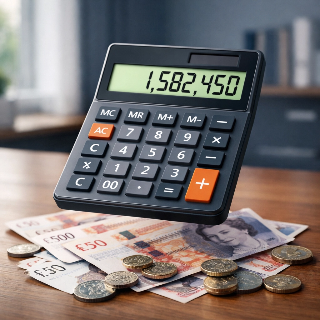 Calculator with British pounds showing missed call cost calculation for businesses