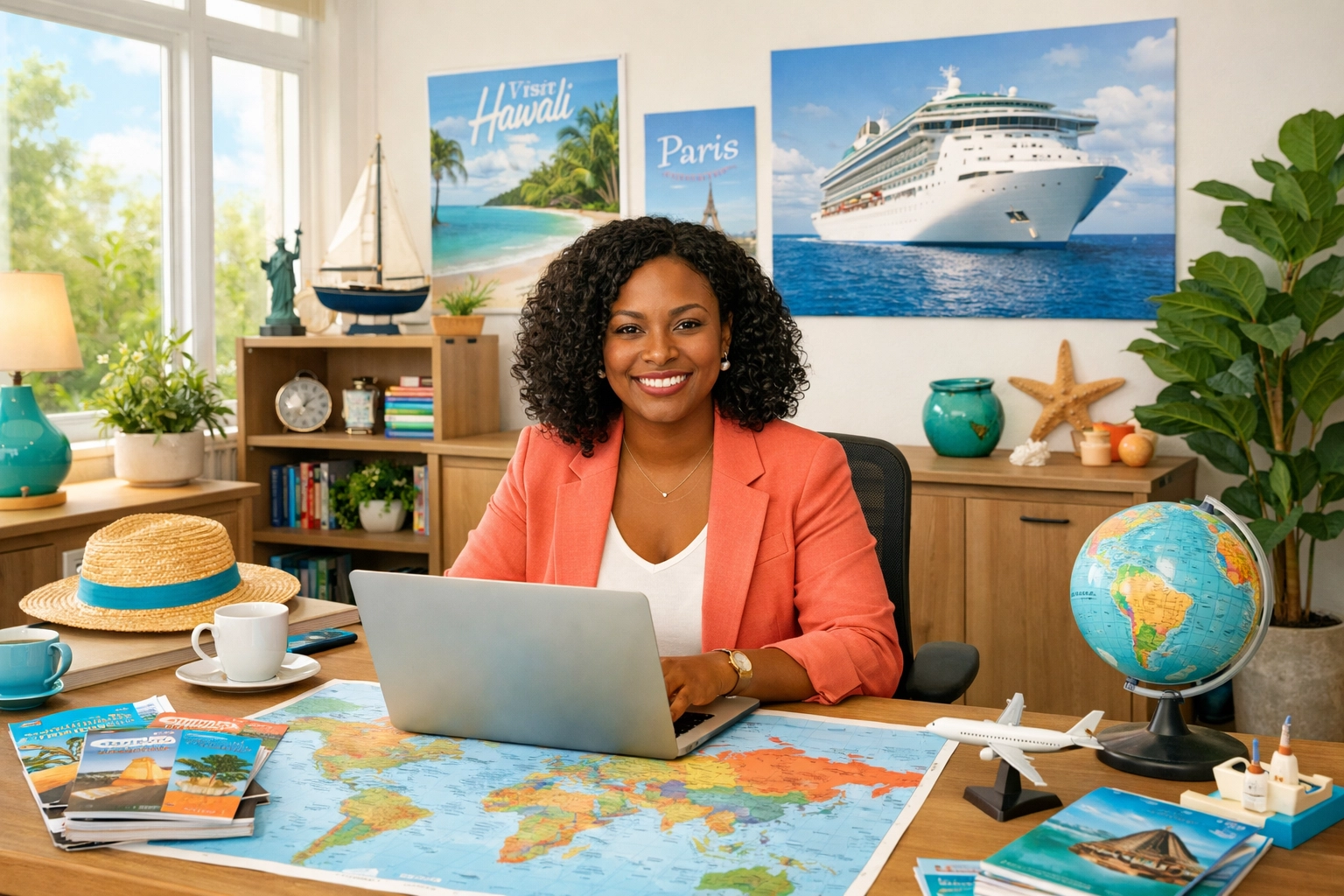 Adults only travel agent helping couple book lifestyle cruise vacation