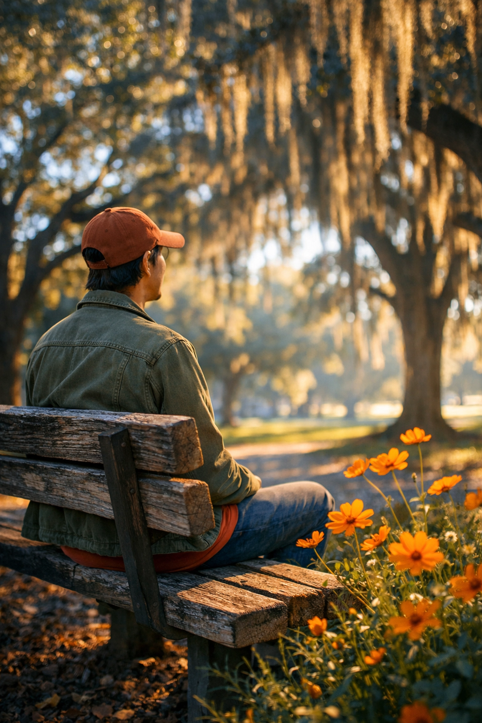 Person finding peace on park bench in Plant City Florida seeking hope and church support
