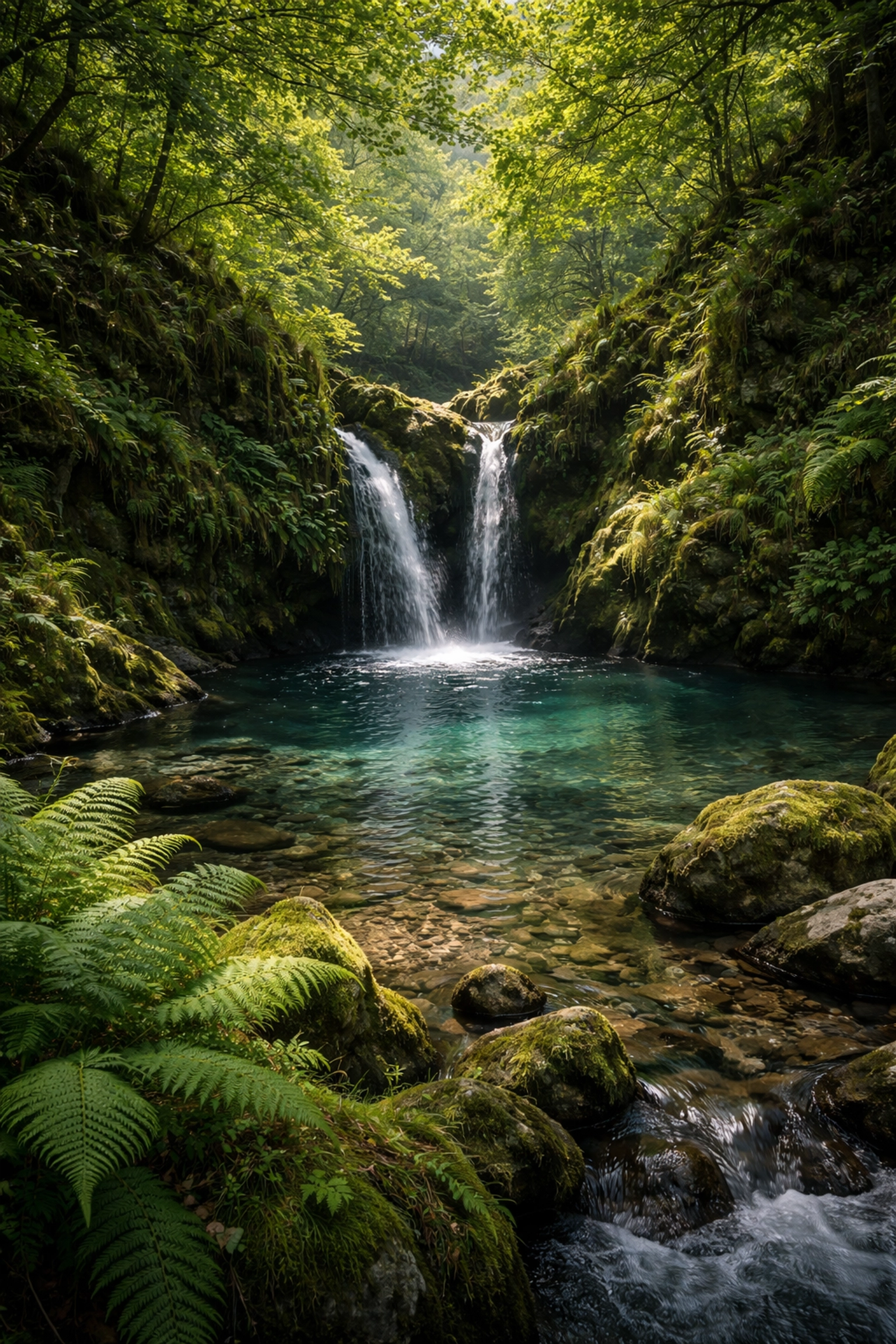 Hidden waterfall with lush greenery in the British countryside, perfect for guided walks Lake District explorers