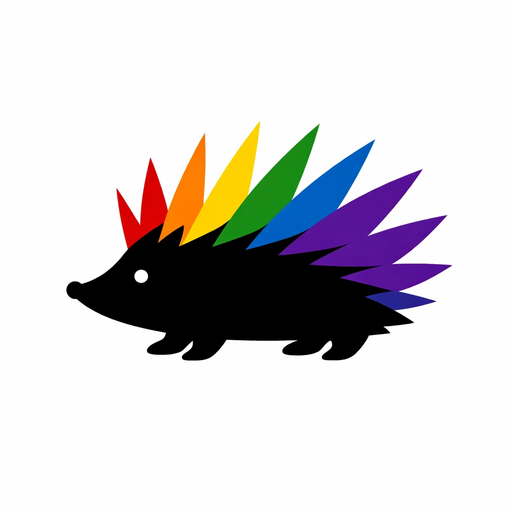 A stylized hedgehog with rainbow-colored quills symbolizing pride and diversity in nature.