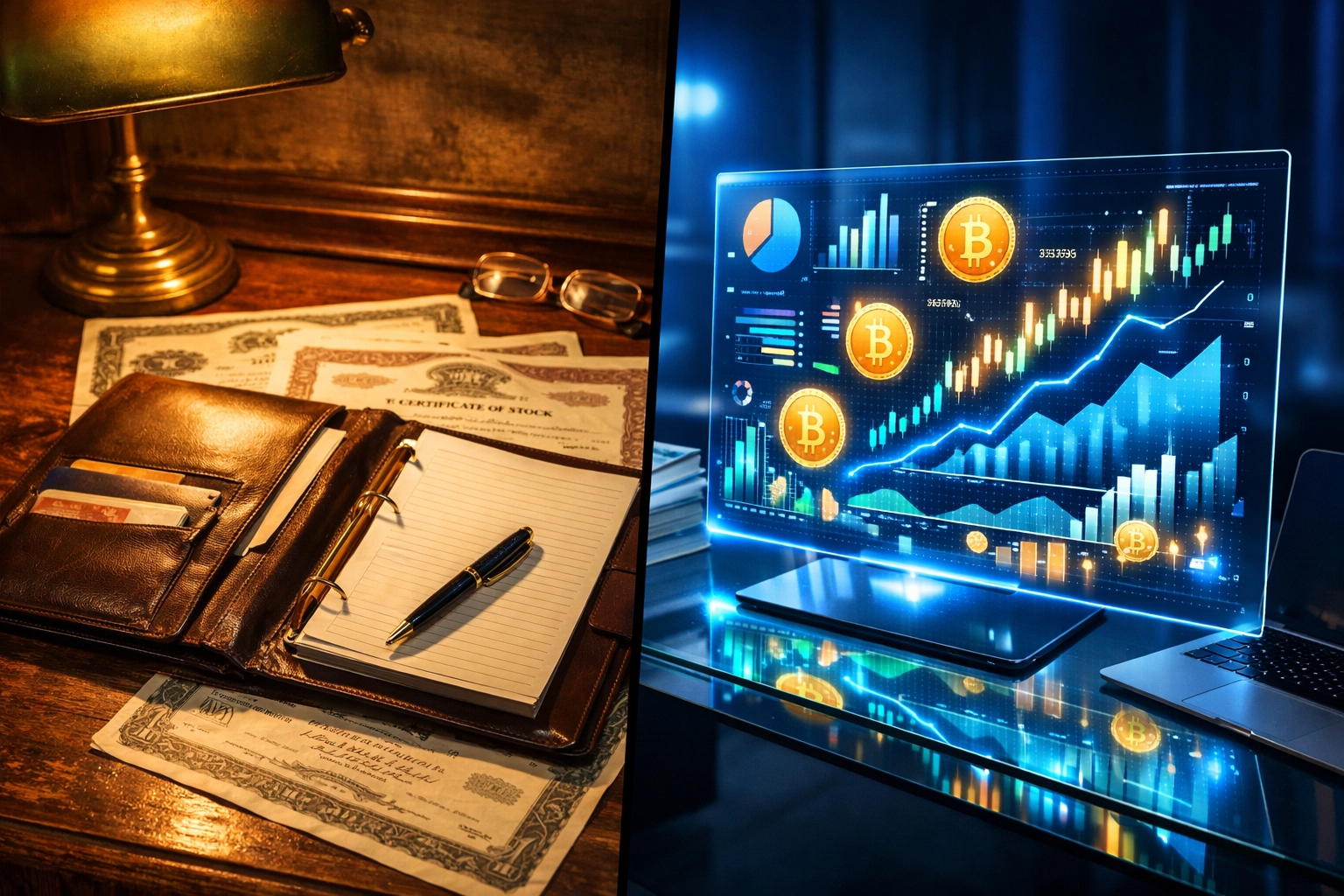 Traditional portfolio strategy versus modern Bitcoin and digital asset investing approach