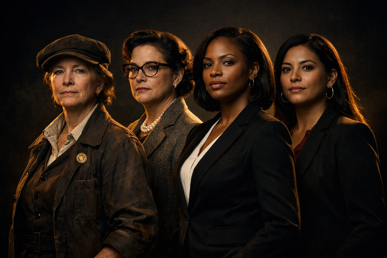 Four diverse women representing the history of female leadership and labor advocacy across generations.