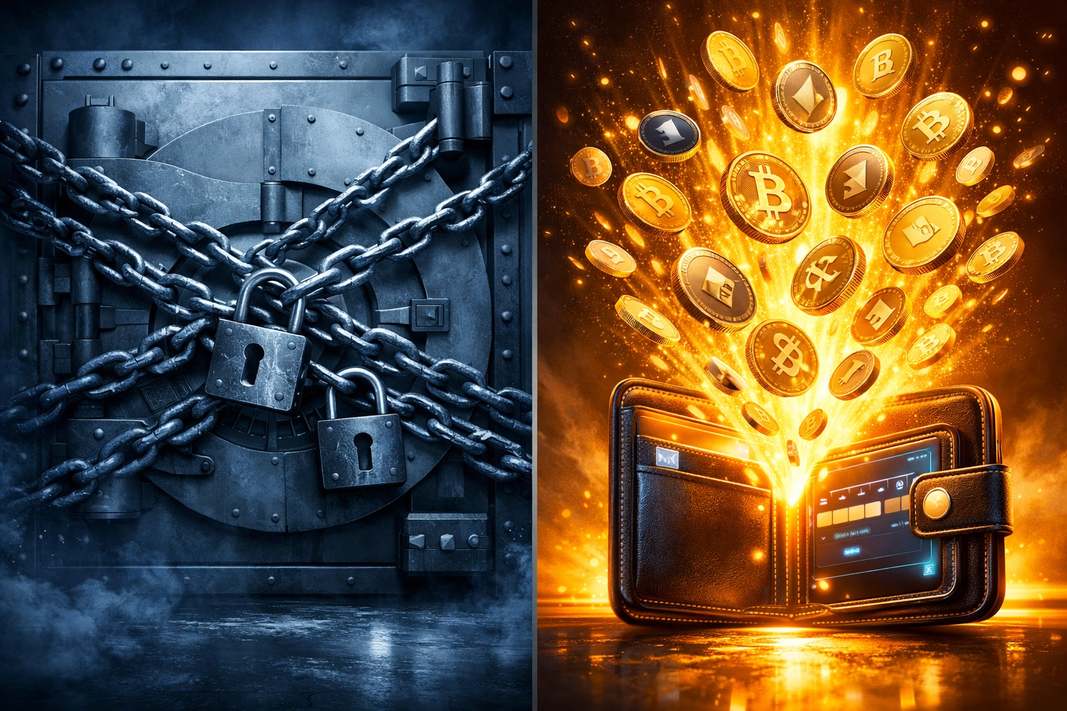 Self-custody crypto wallet versus custodial payment processor showing fund control difference