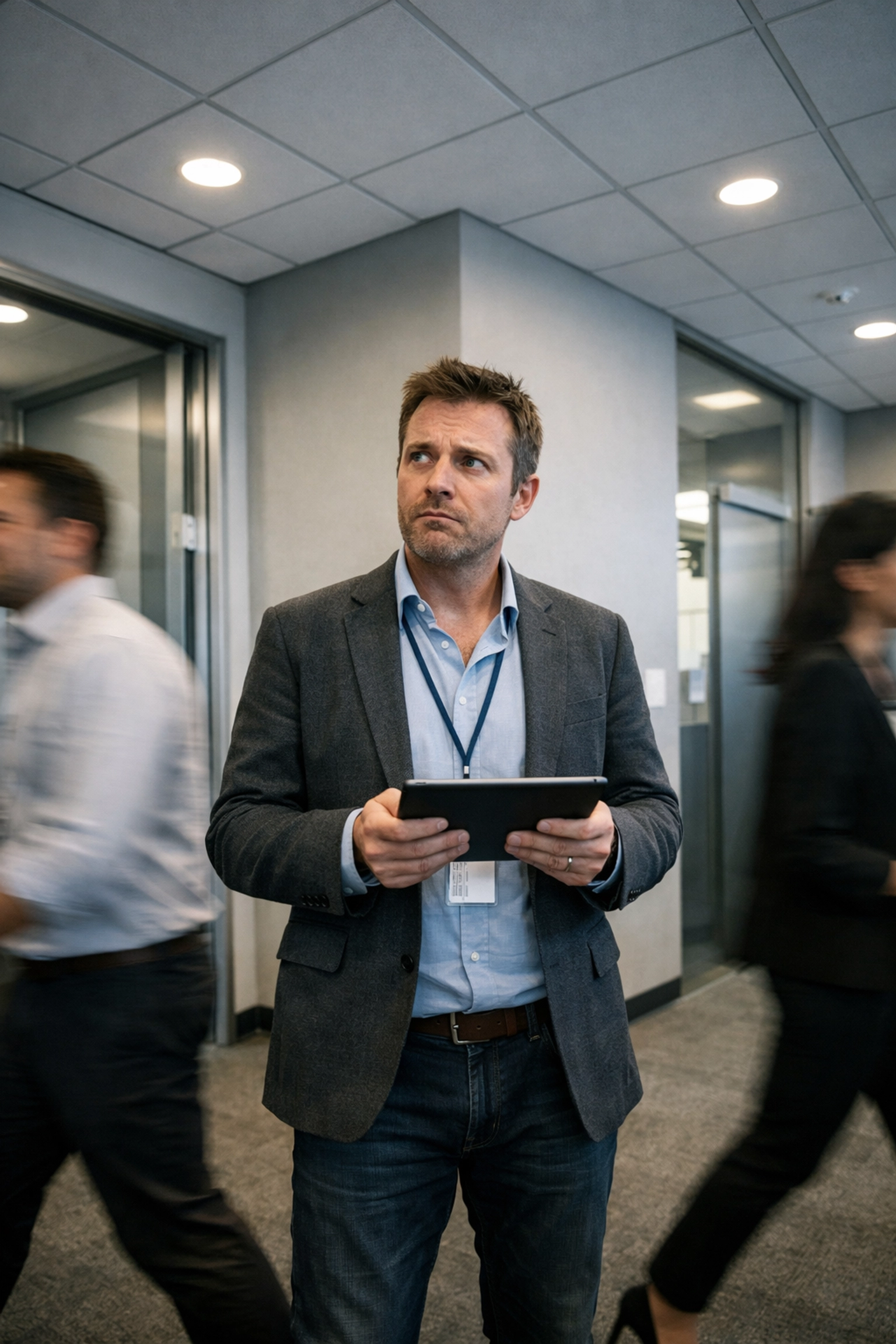 Manager facing decision-making crossroads representing organizational bottlenecks and unclear authority