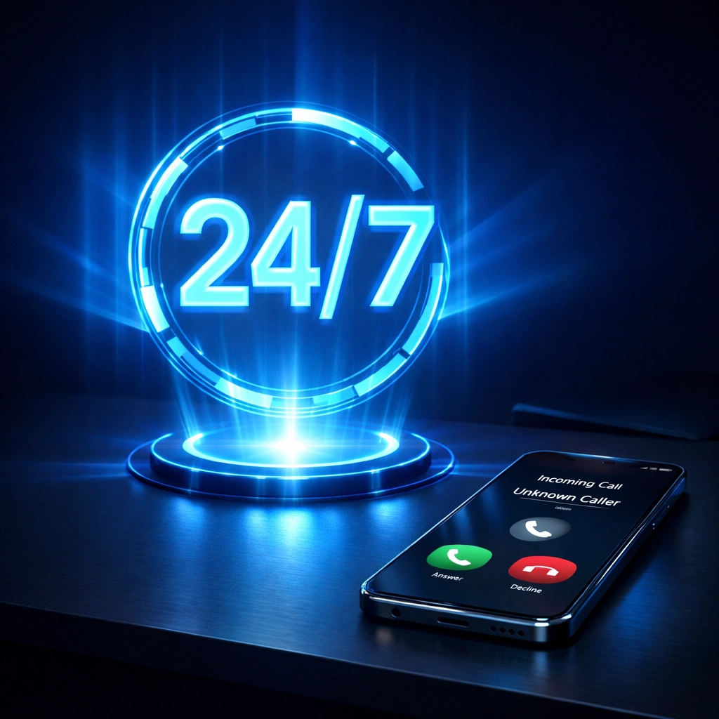 24/7 AI voice agent availability showing always-on appointment booking system