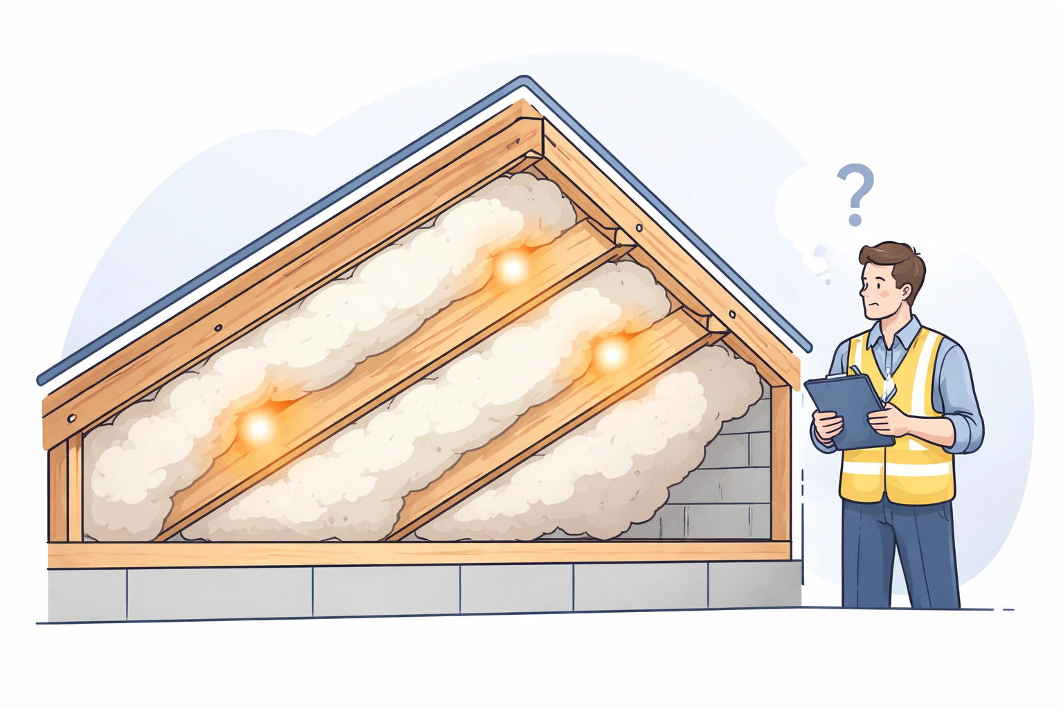 Surveyor inspecting loft roof with spray foam insulation, highlighting lender mortgage risk in 2026