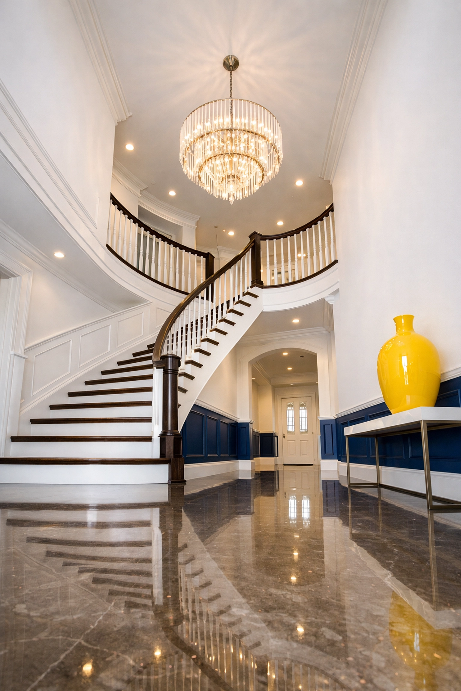 Sparkling clean grand foyer showcasing white-glove results from a house cleaning service in Wellesley MA.