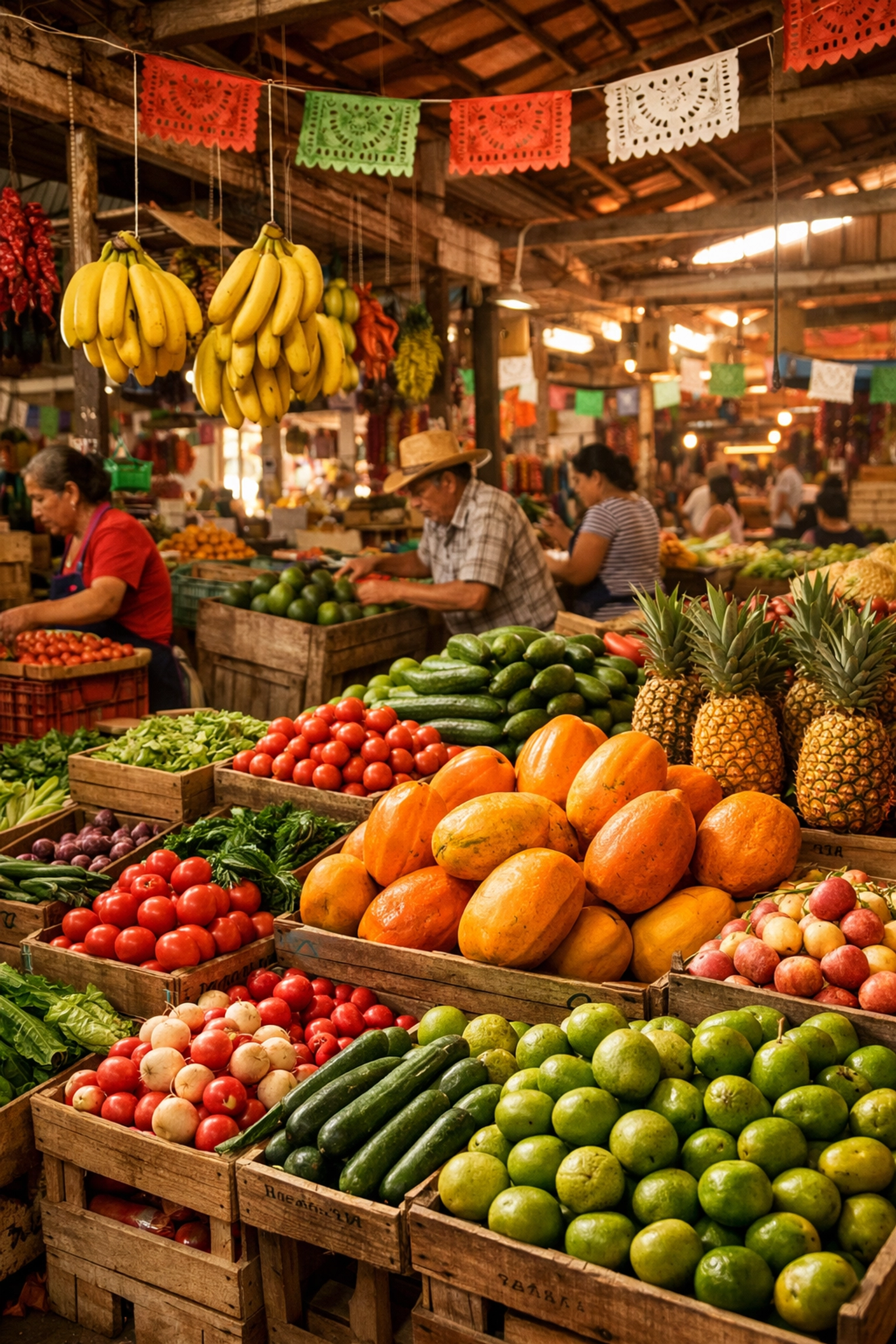 Fresh produce at traditional Mexican mercado in Puerto Vallarta's 5 de Diciembre neighborhood