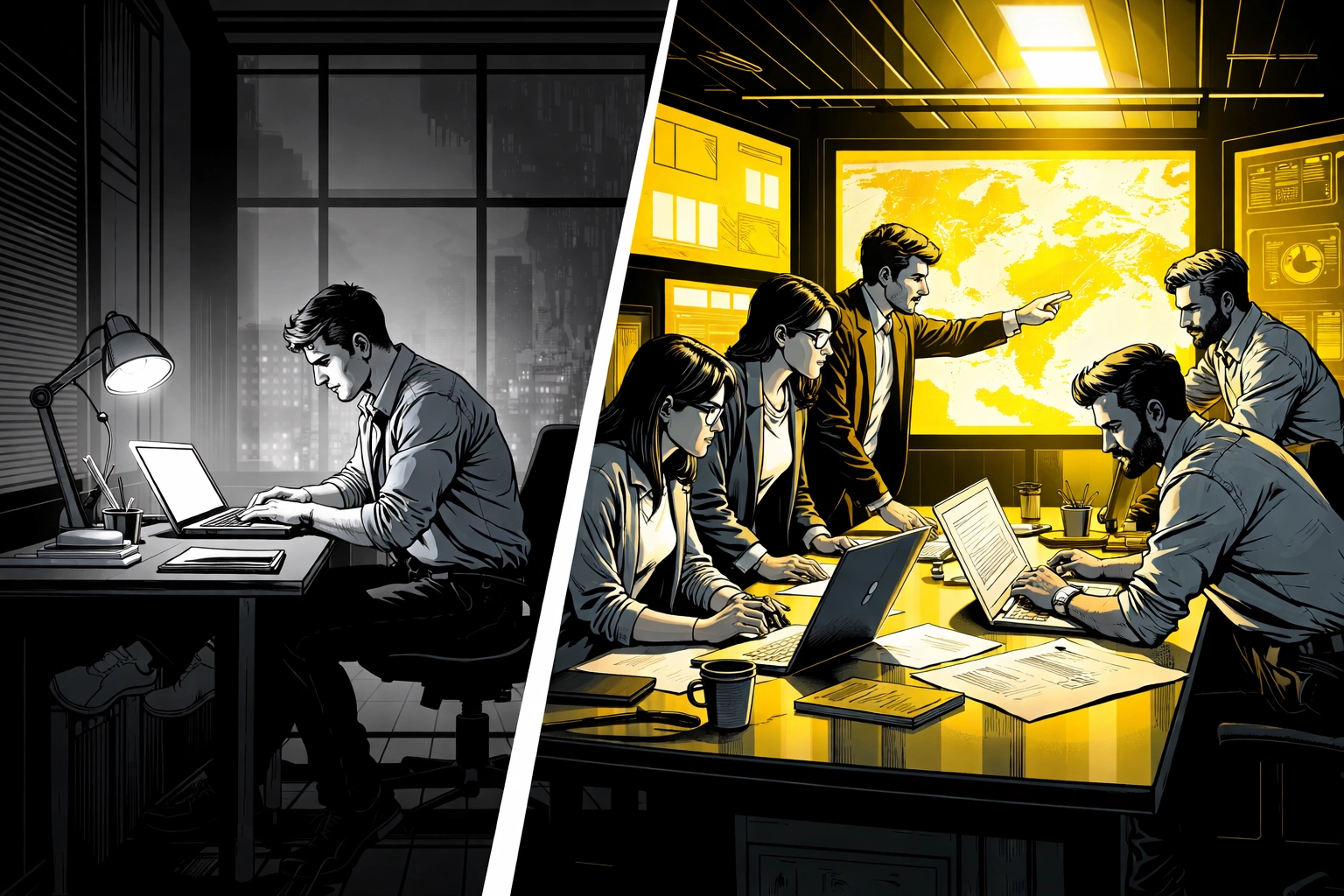 Visual comparison of in-house Amazon management versus agency team collaboration