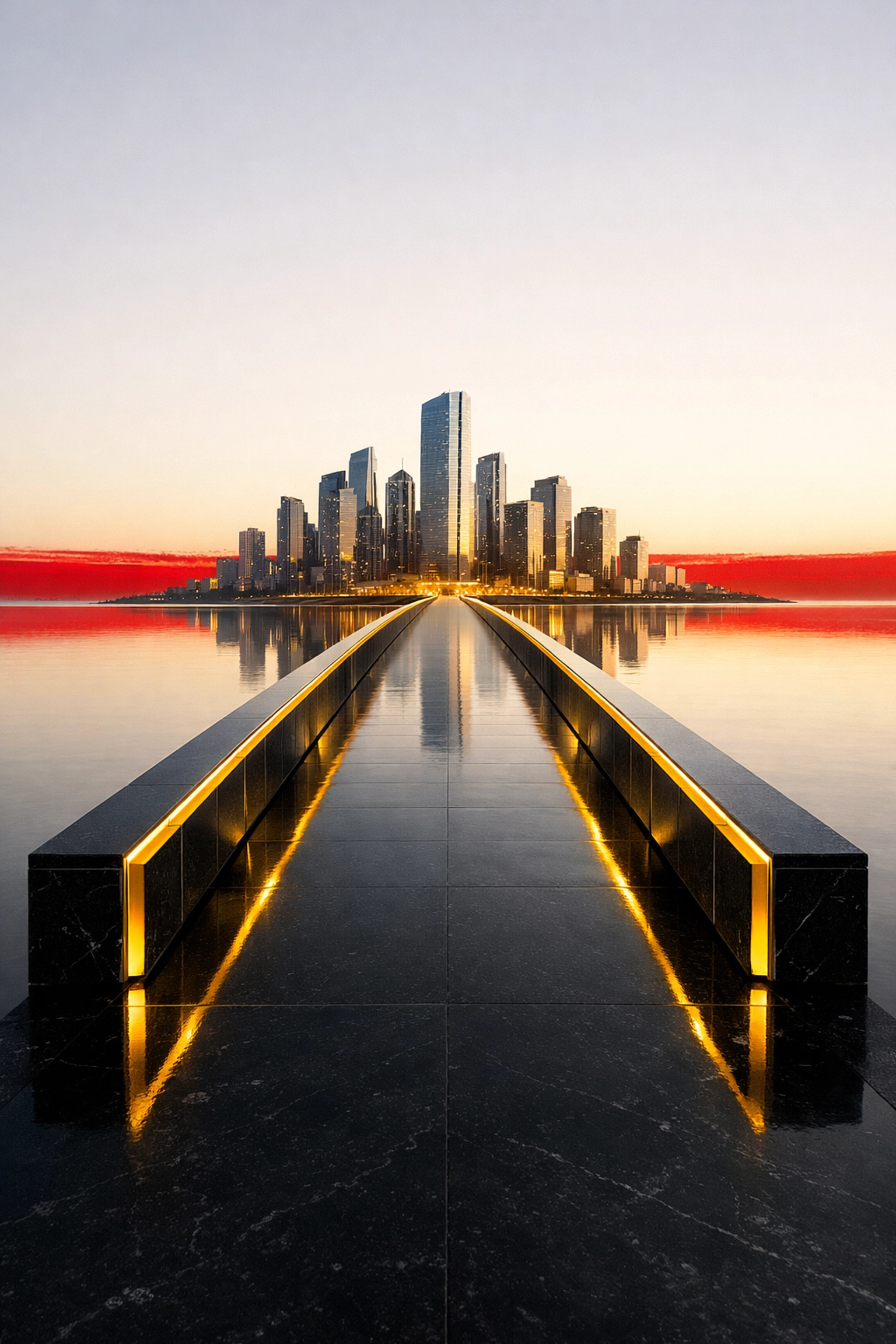 A luxury gold bridge connecting the Bronx to a financial district, symbolizing the journey to financial stability.