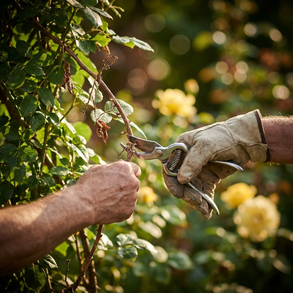 Close-up of gardener trimming dead vines, illustrating the importance of cutting unprofitable MSP clients.