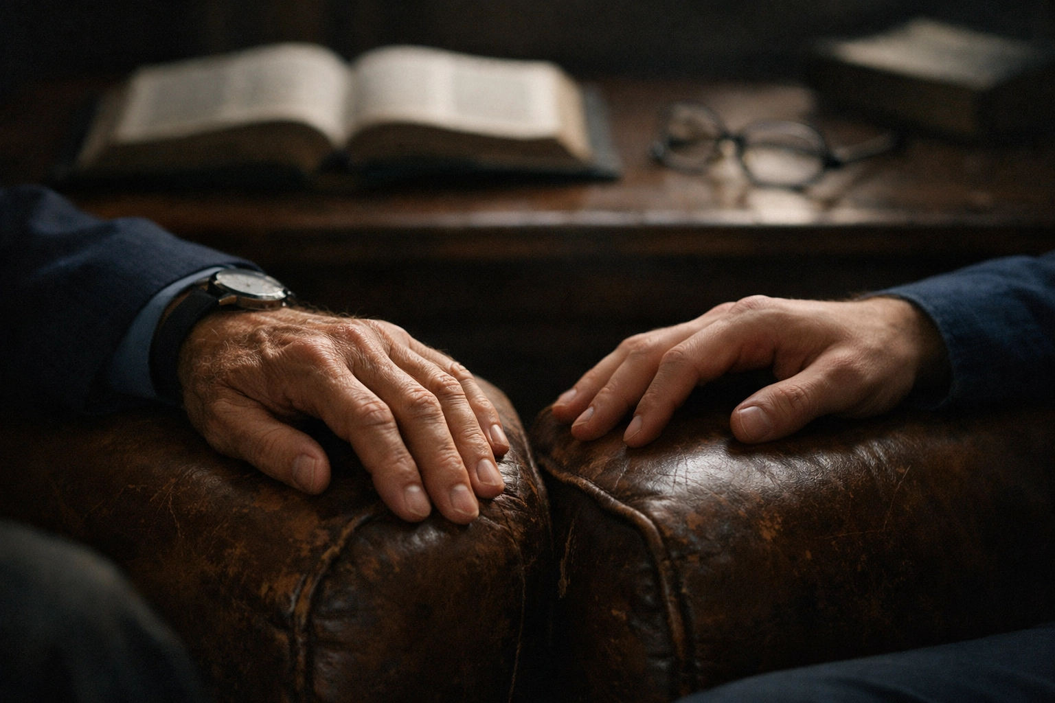 Gay man coming out to supportive pastor in Southern Baptist church office