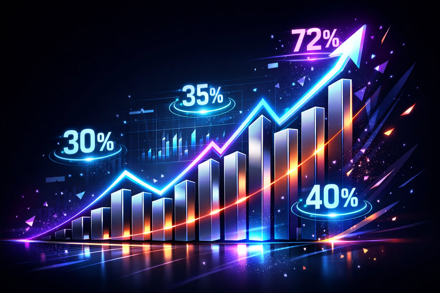 Upward trending graph showing VR team building productivity and engagement statistics