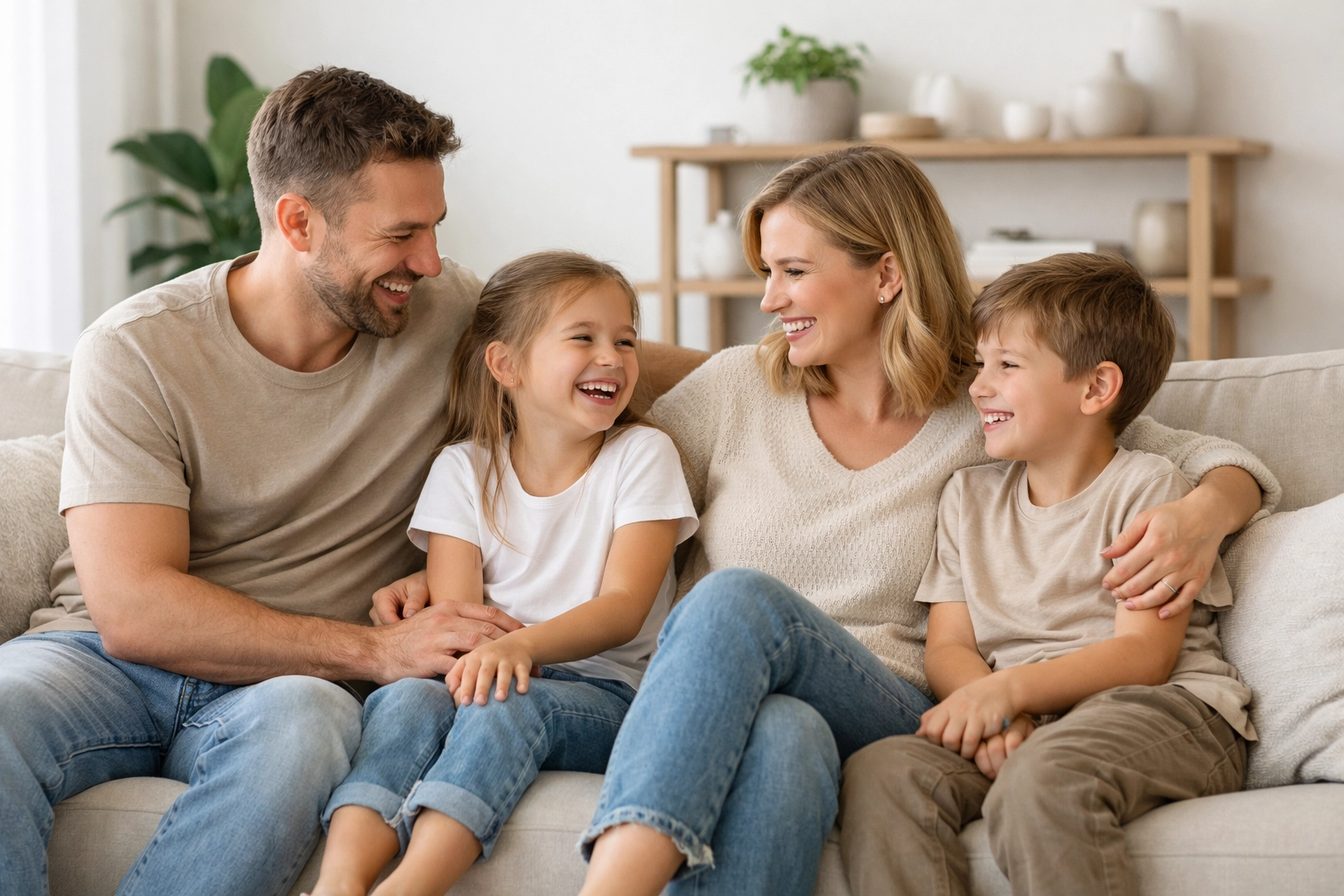 Happy sandwich generation family enjoying quality time together at home