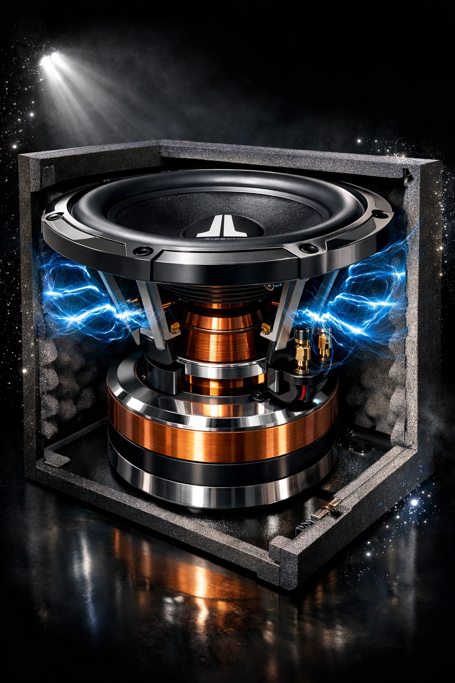 JL Audio marine subwoofer cutaway showing internal components and sealed enclosure design