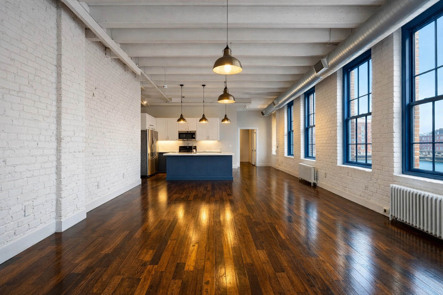 Sparkling clean industrial loft in Worcester MA showing the results of professional move-out cleaning.