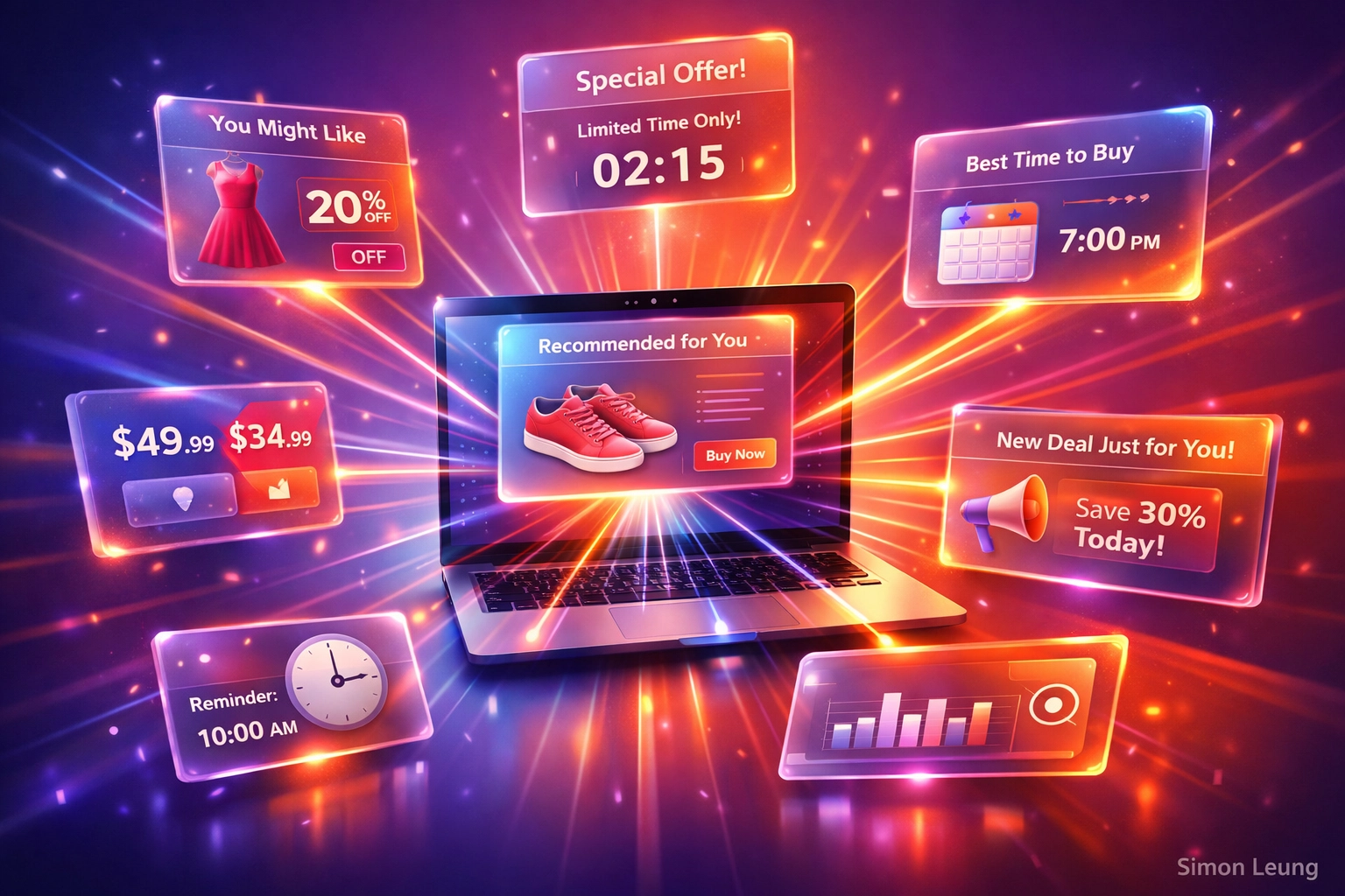 AI personalization dashboard showing customized marketing and product recommendations for online business