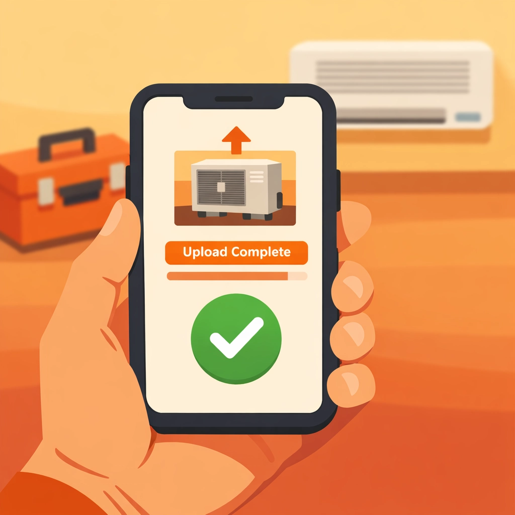A contractor using a mobile app to upload job photos for quick construction documentation at a work site.
