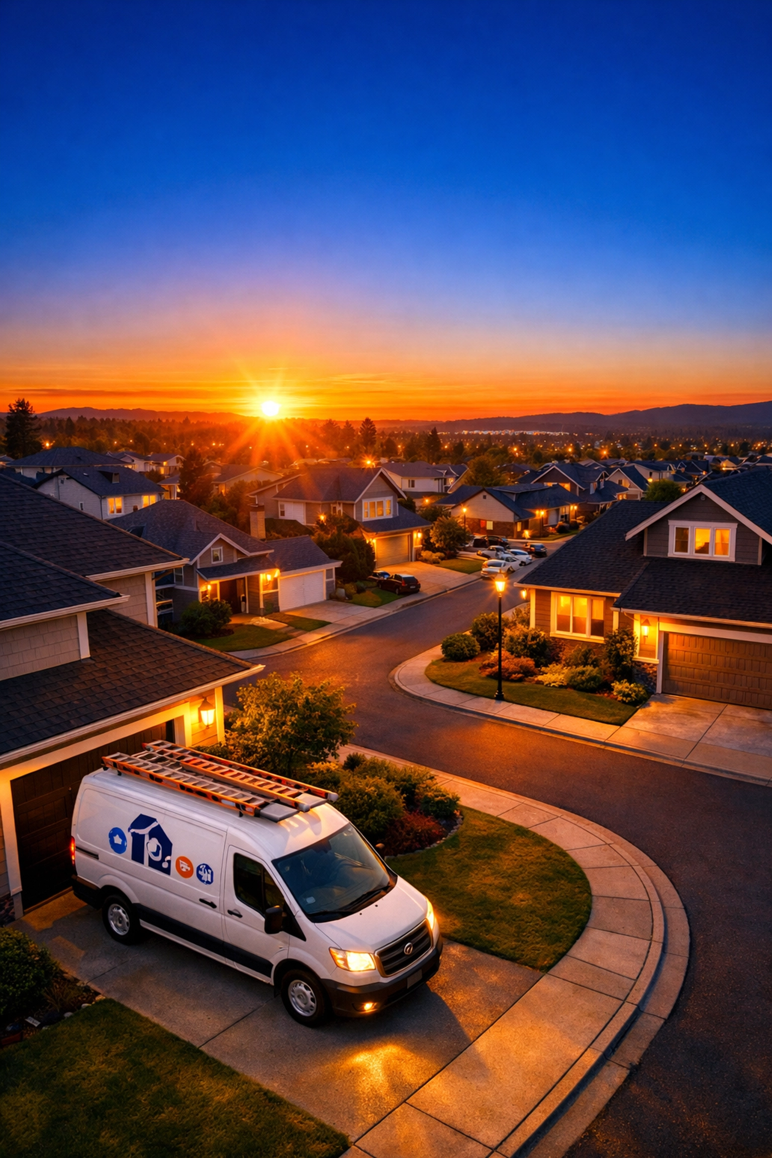 A clean HVAC service van in a suburb representing a profitable home services business exit.