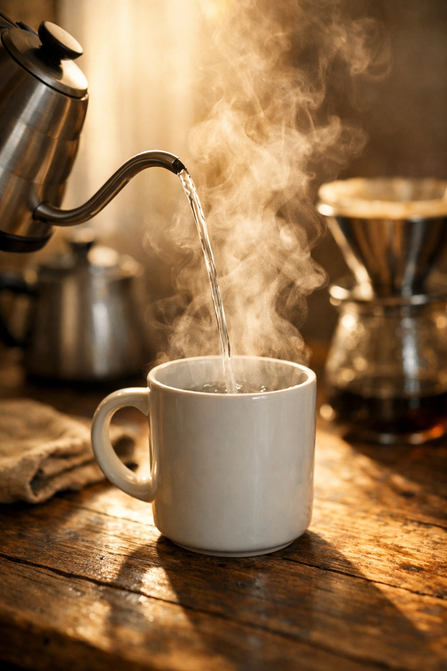 Preheating coffee mug with hot water before brewing
