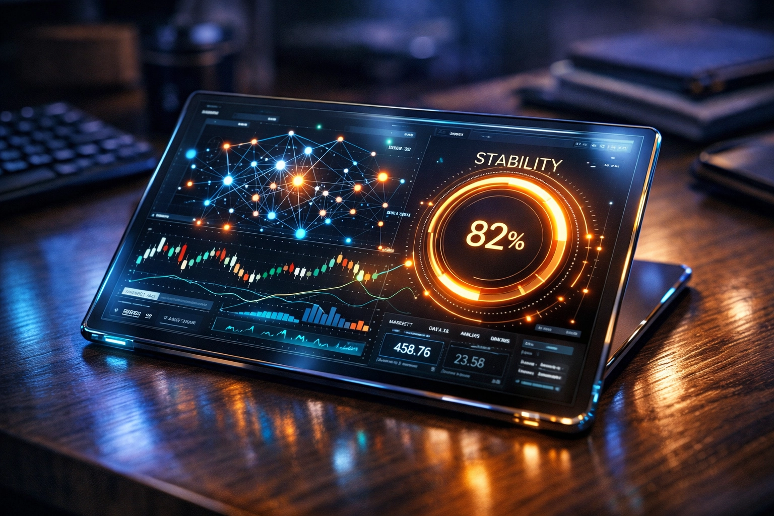 Digital dashboard showing financial stability metrics for personal emergency fund planning.