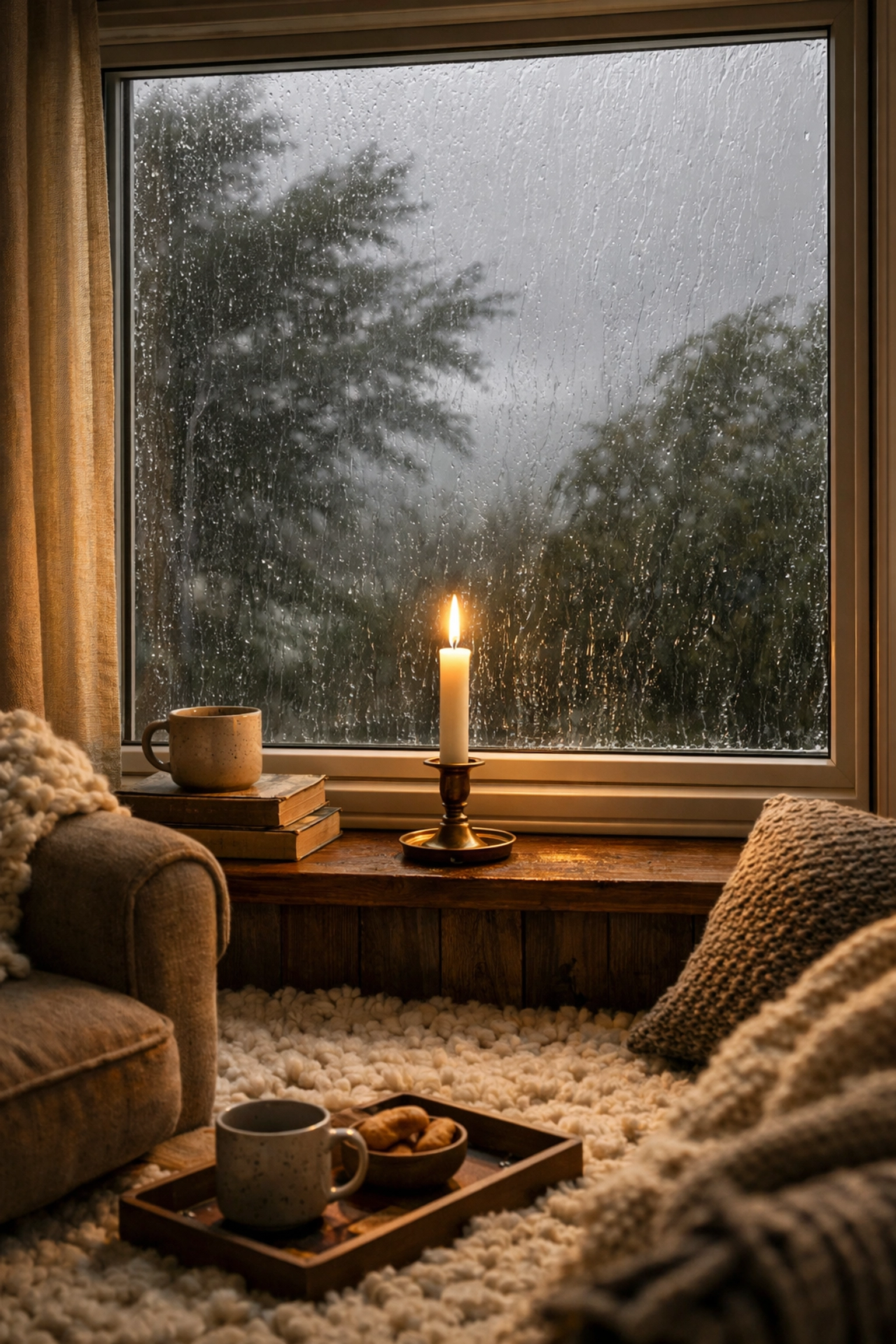Draft-proof secondary glazing keeps a period living room warm and energy-efficient during storms.