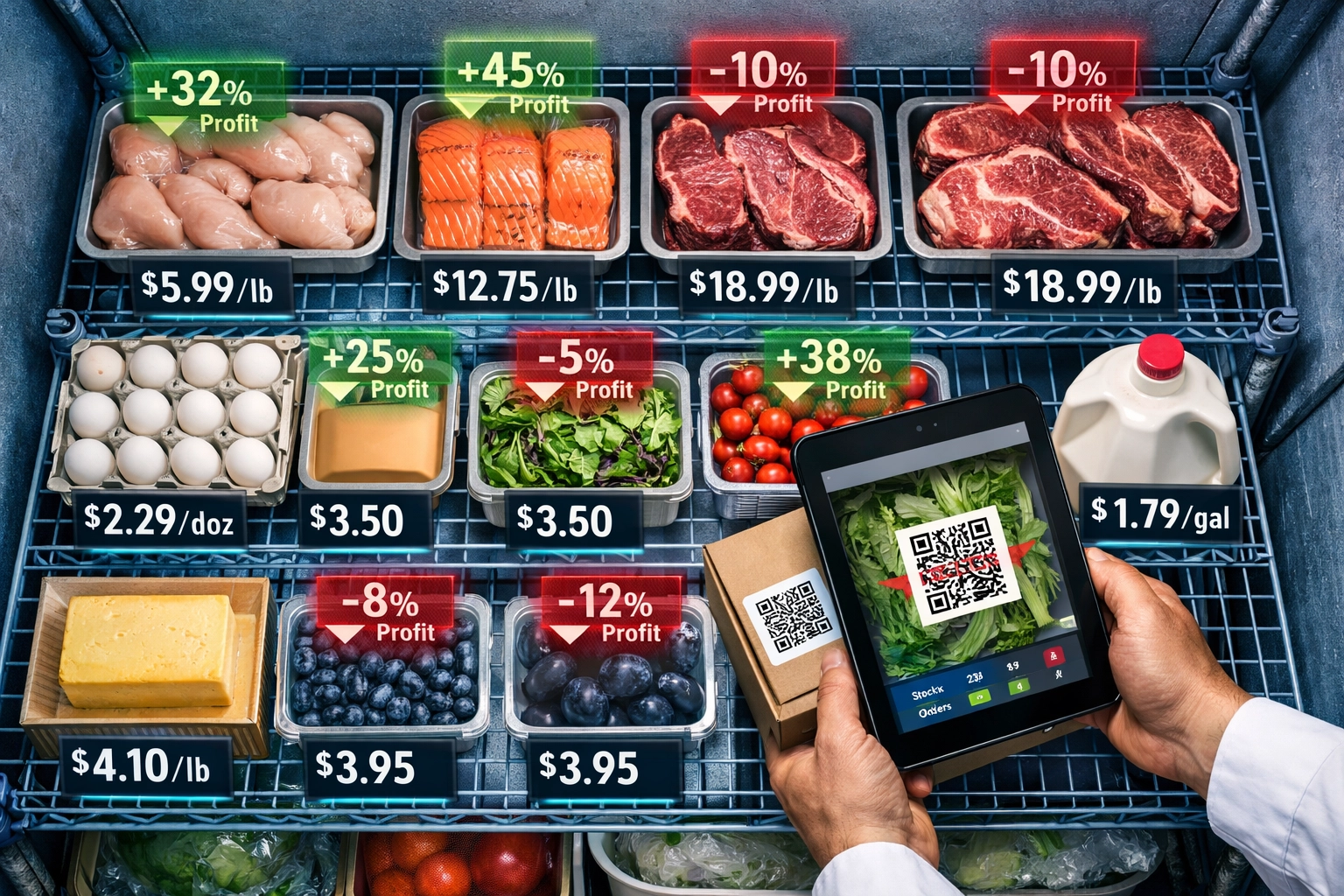 Chef using tablet for inventory management and food cost tracking