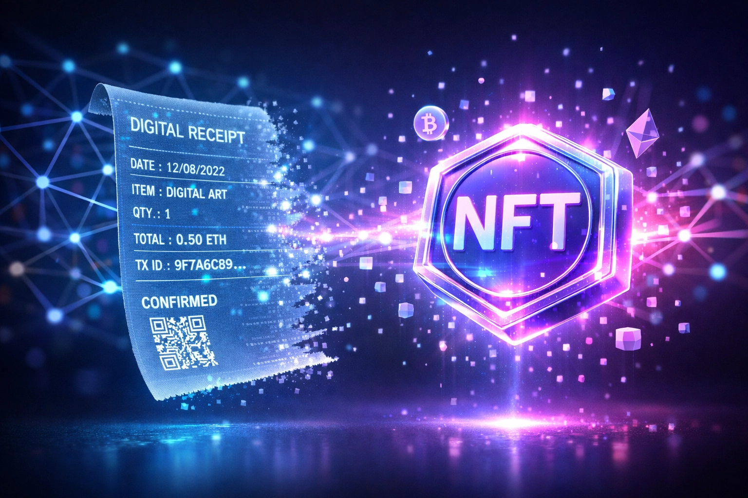 NFT receipt on blockchain showing transaction details for automated merchant accounting
