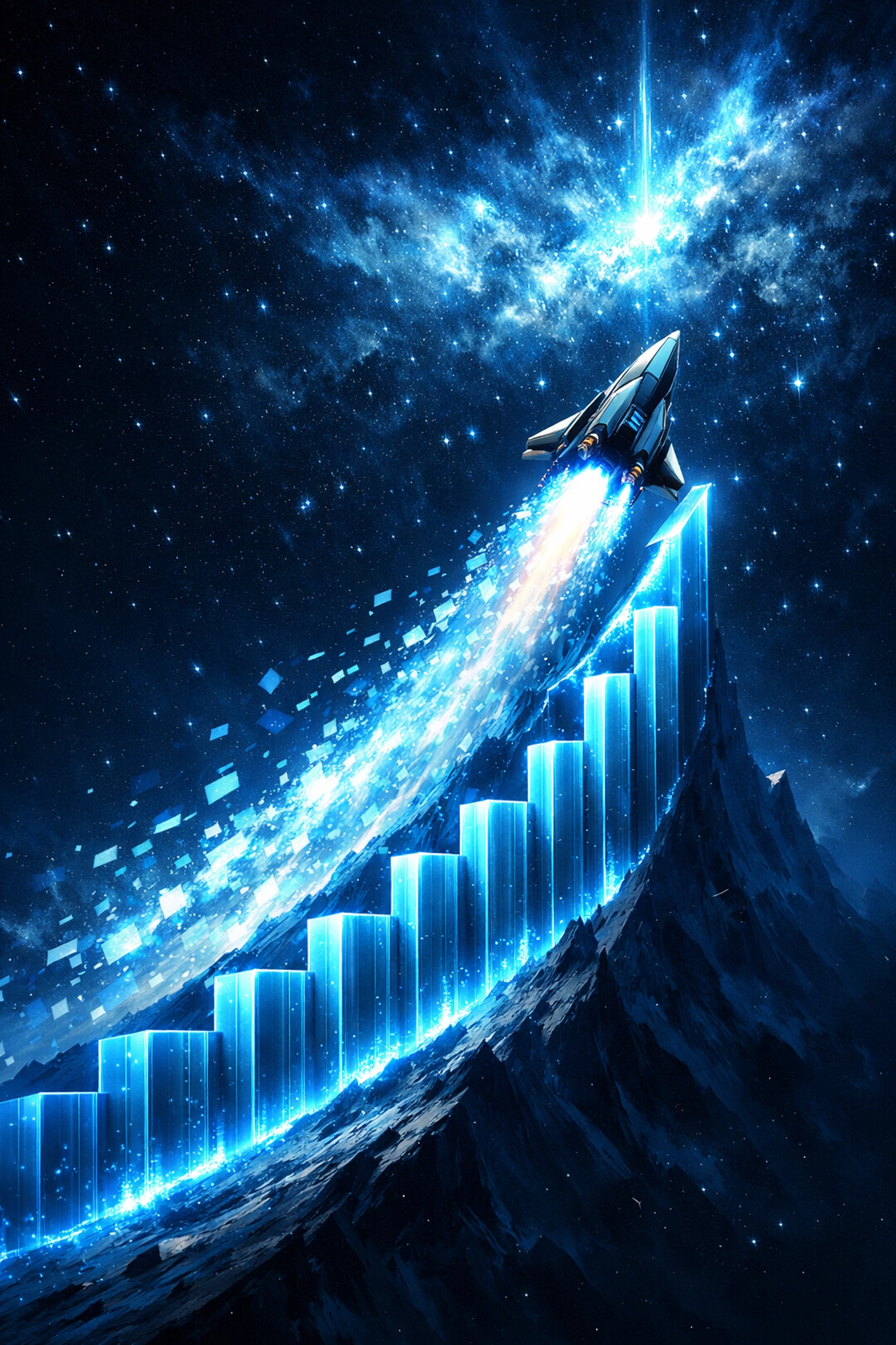 A futuristic light trail ascending a growth chart showing business scaling through AI lead generation.