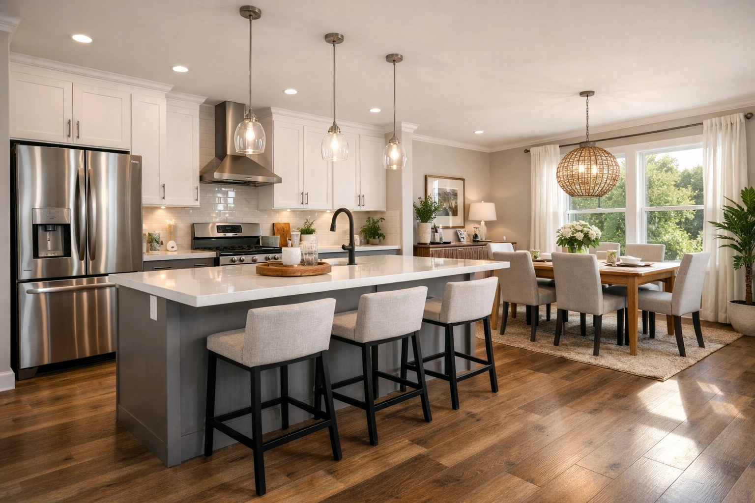 Modern manufactured home kitchen interior in Crosby, Texas, featuring luxury finishes and an open floor plan.