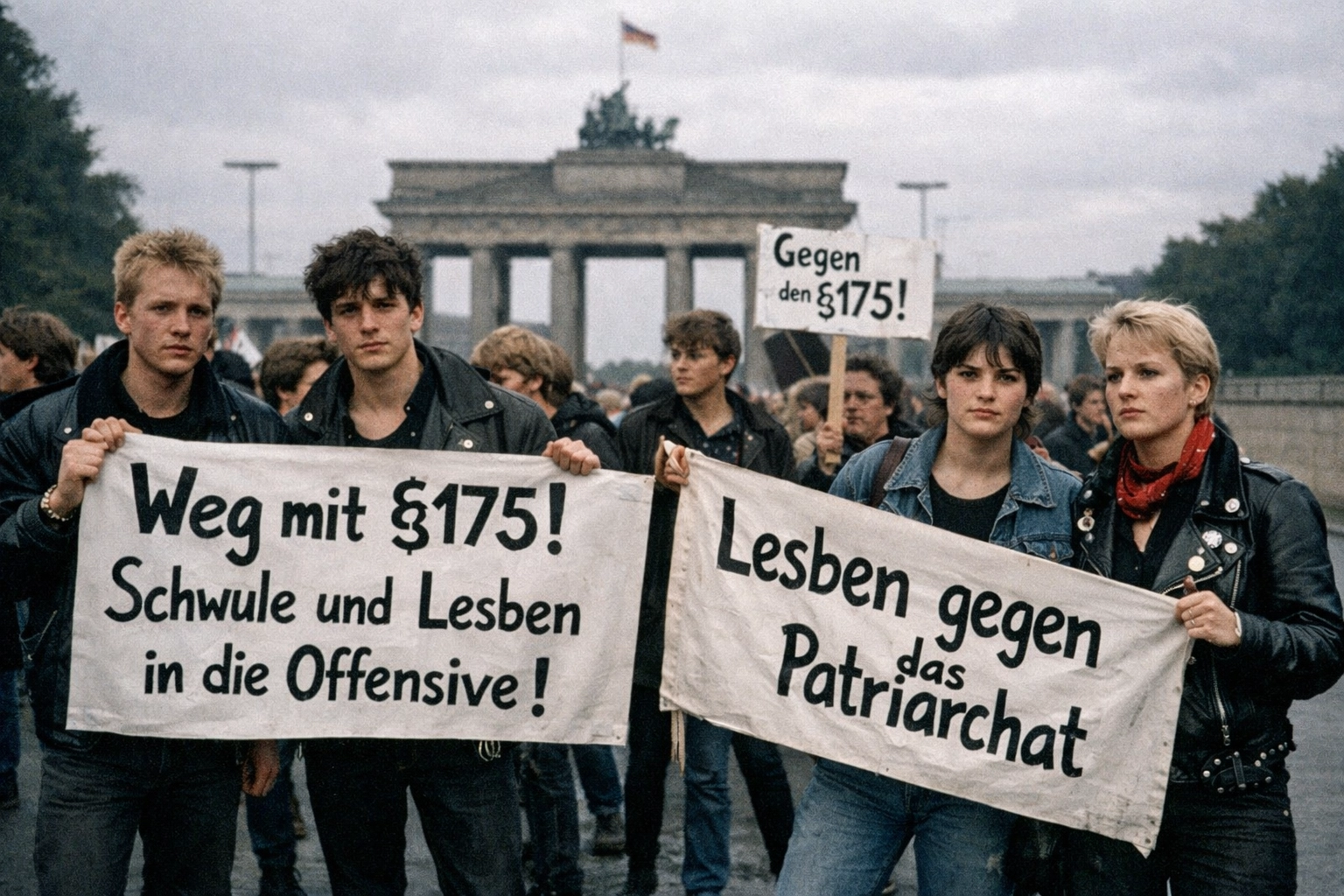1980s Berlin CSD protest march demanding repeal of Paragraph 175 anti-gay law