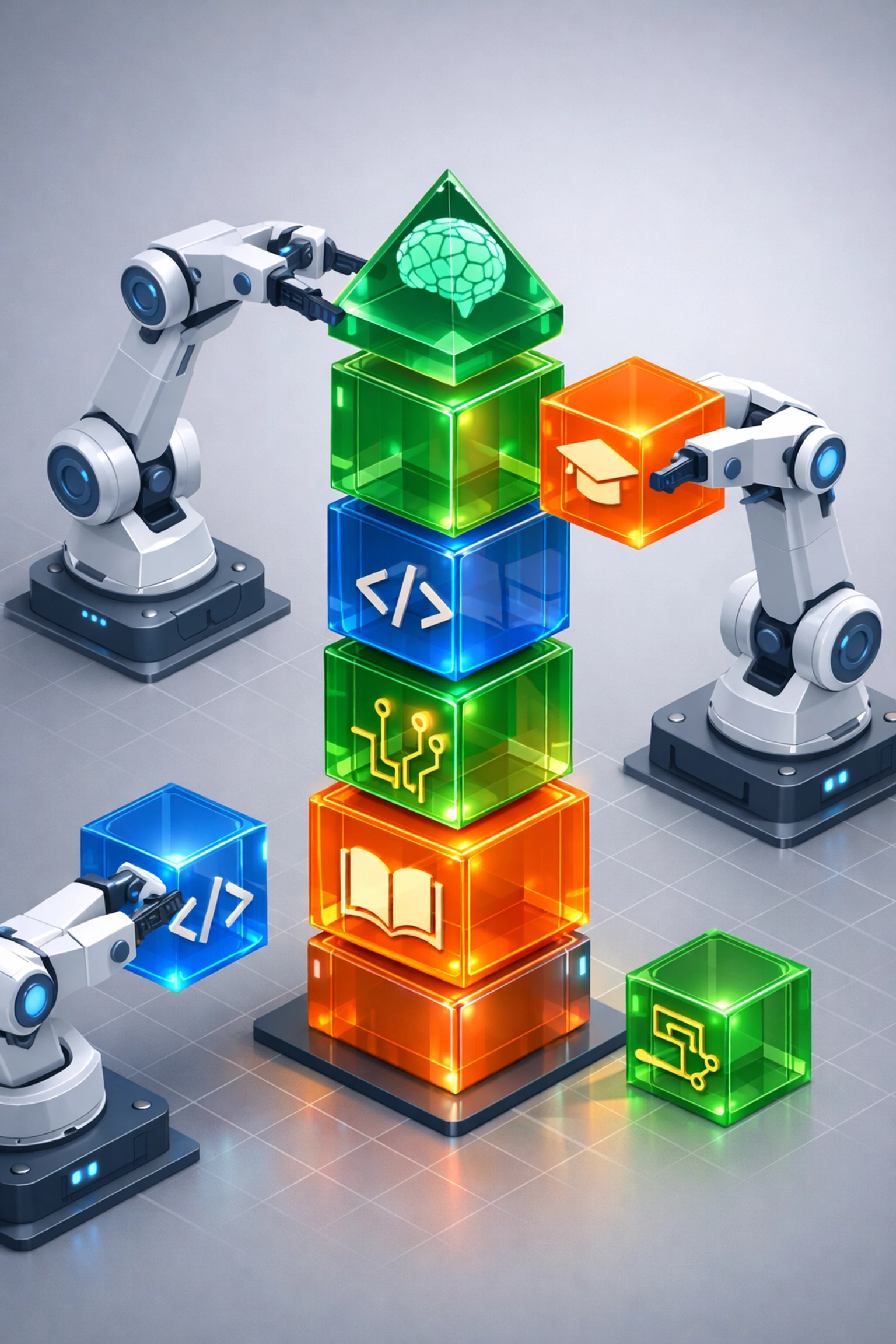 Visual representation of stackable credentials and micro-learning blocks building a modern professional career.