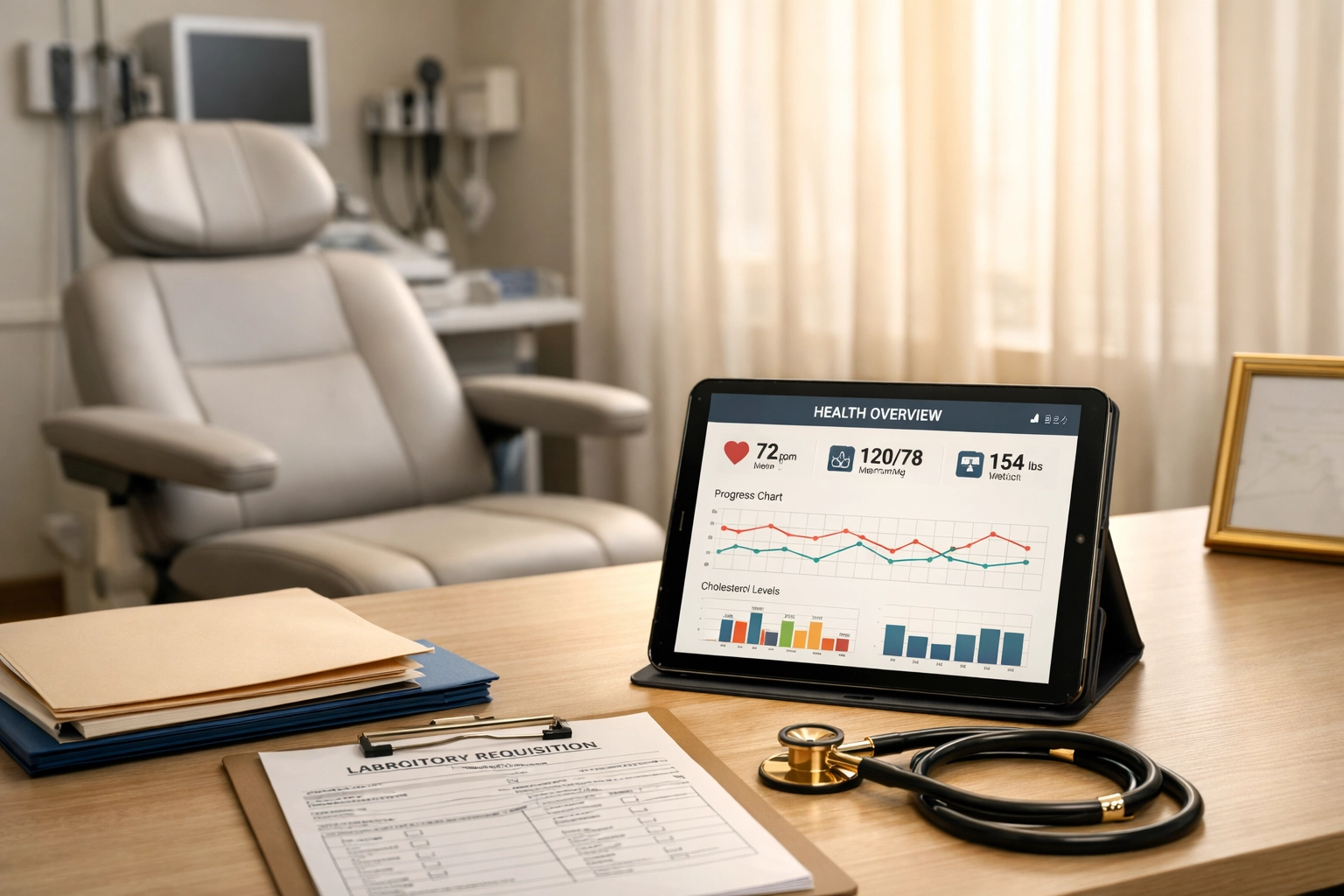 Modern medical consultation room with diagnostic equipment for personalized hormone and metabolic treatment