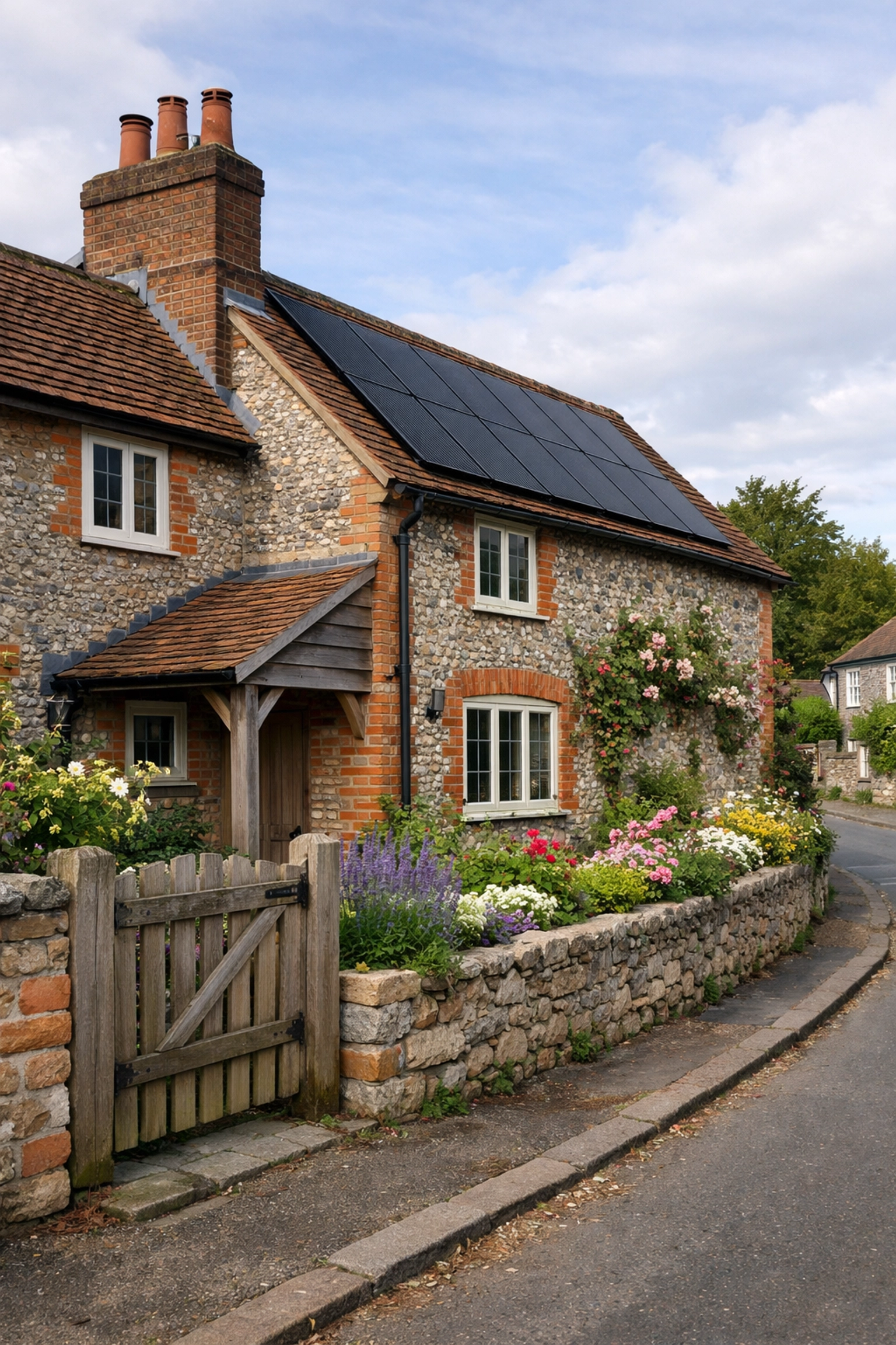 Discreet solar panels on a historic Salisbury cottage, designed for conservation area compliance.