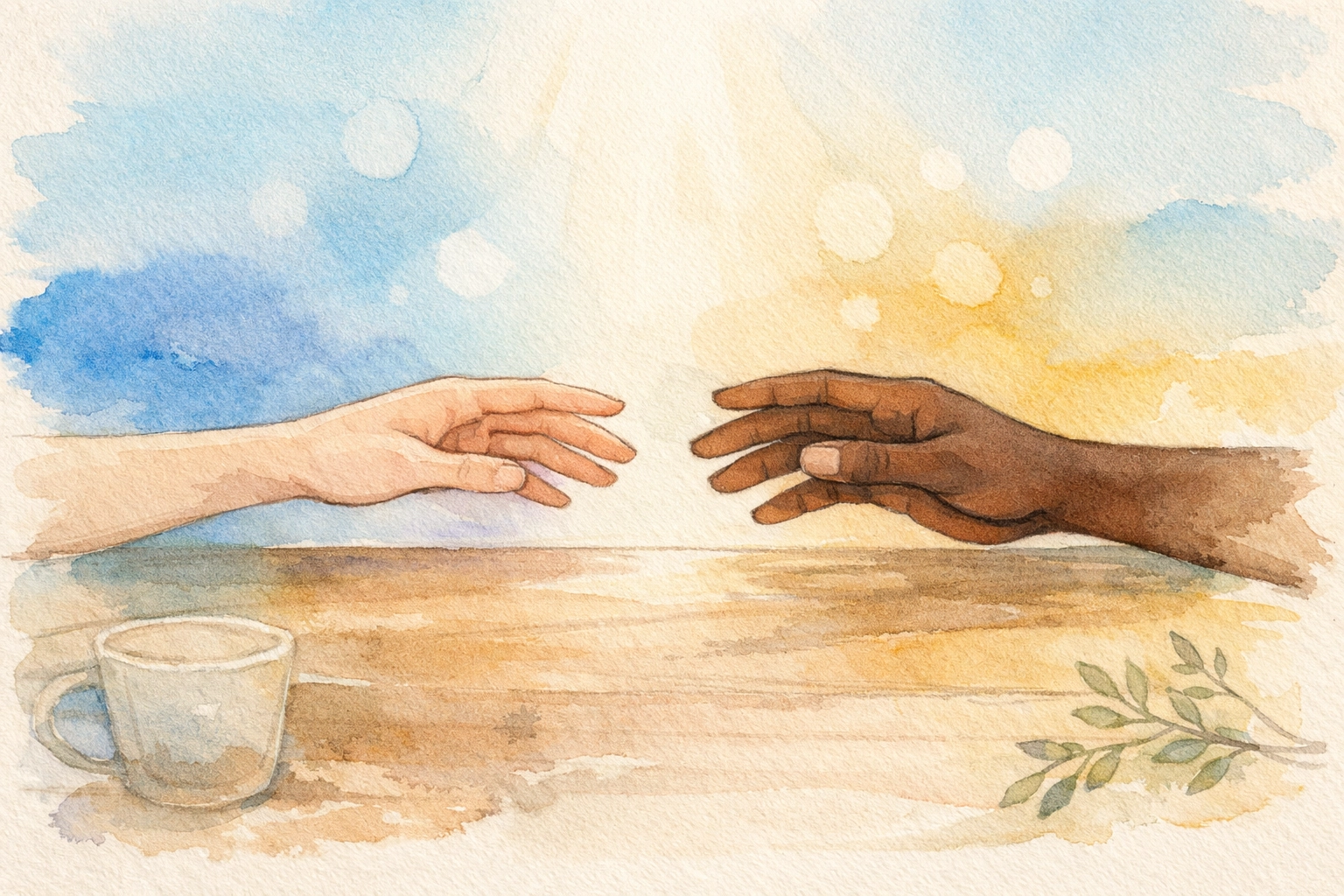 Diverse hands reaching together representing community unity and Christian compassion