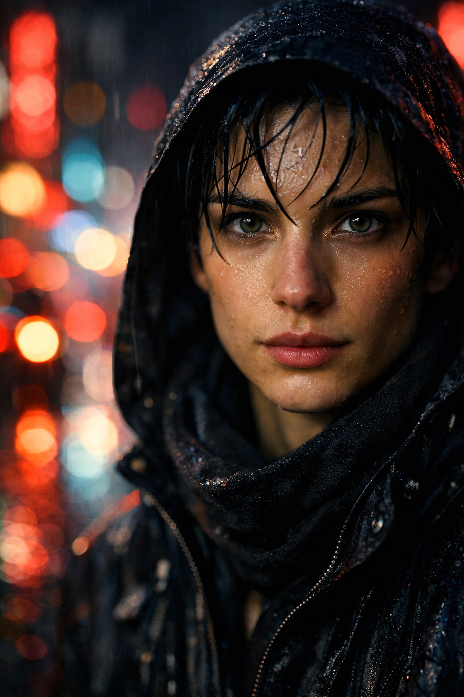 Urban night portrait with blurry background bokeh using wide aperture manual mode settings.