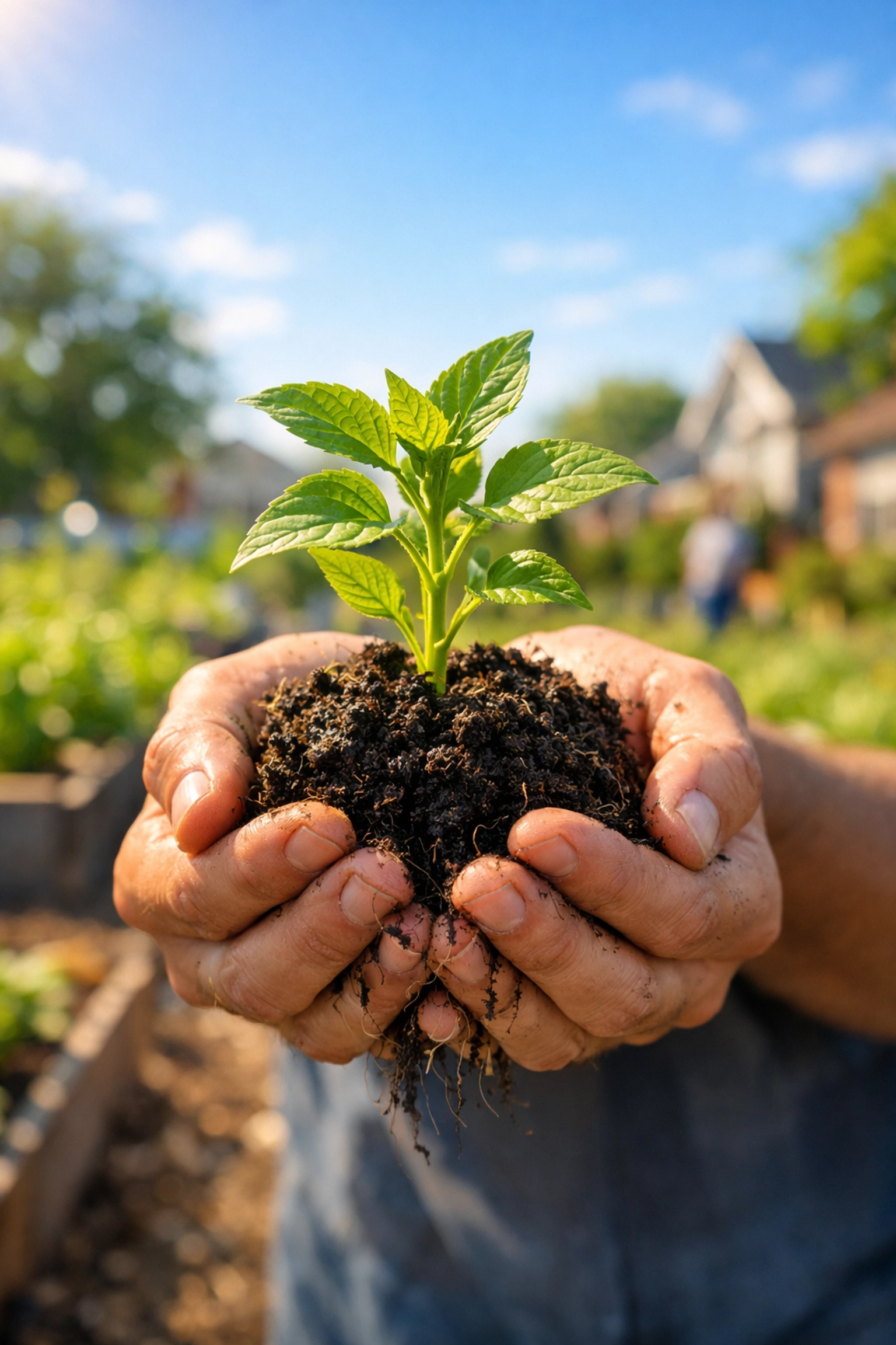 Hands planting a sprout to represent a fresh start through family assistance programs in New Jersey.