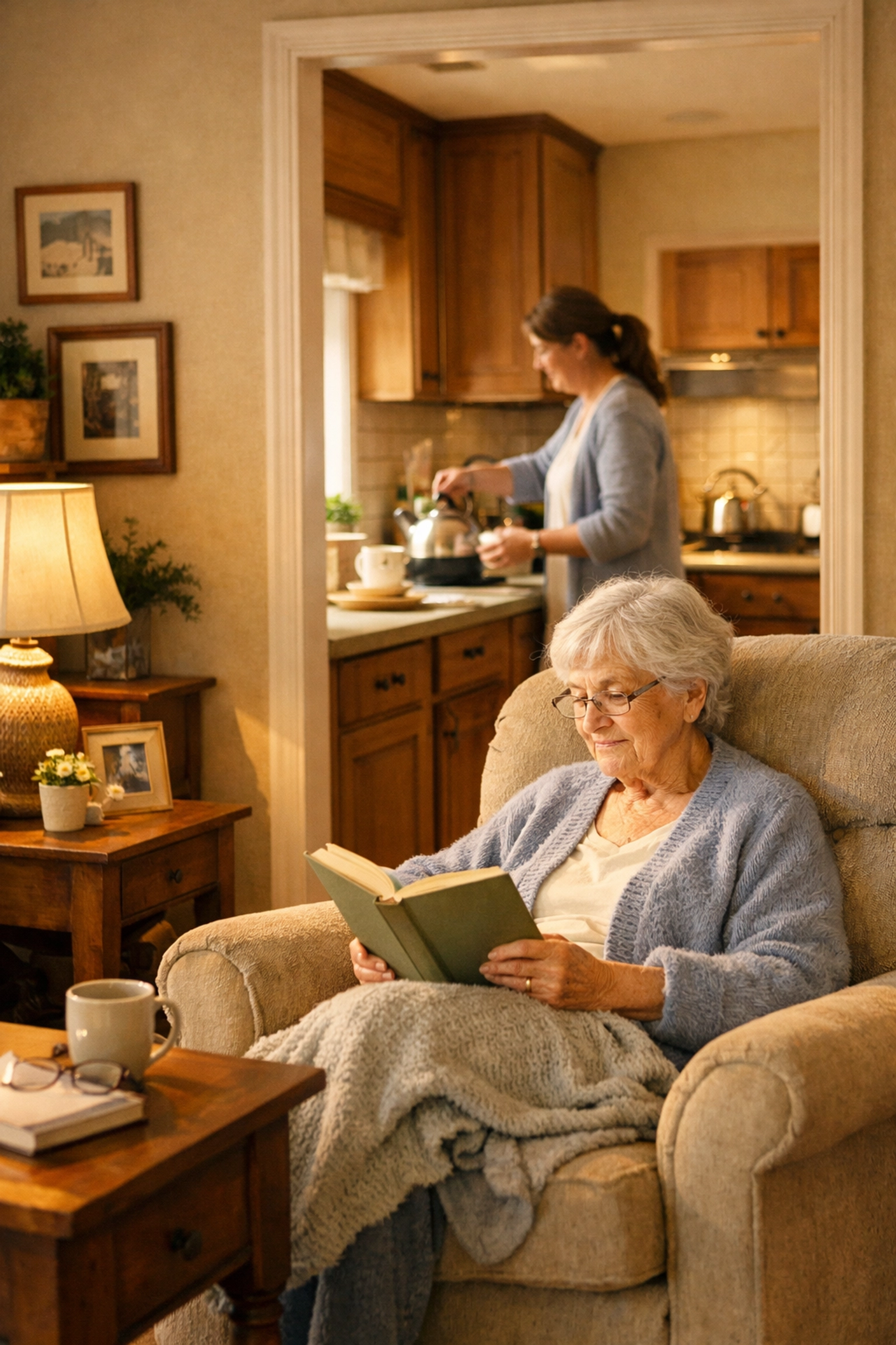 Daily home care routine with elderly person and caregiver in Southampton