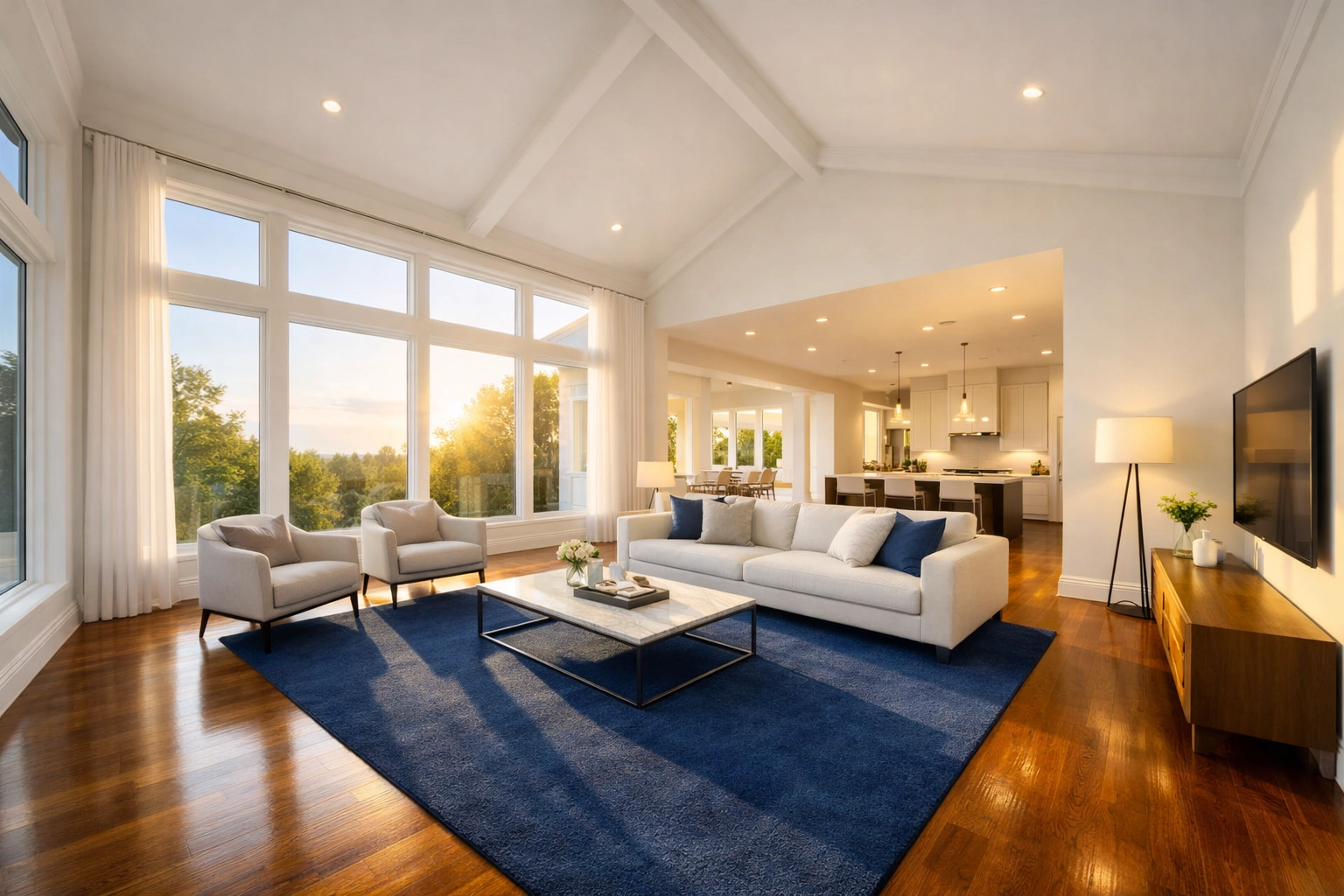 A clean, dust-free Franklin living room interior following a comprehensive post-construction cleaning process.