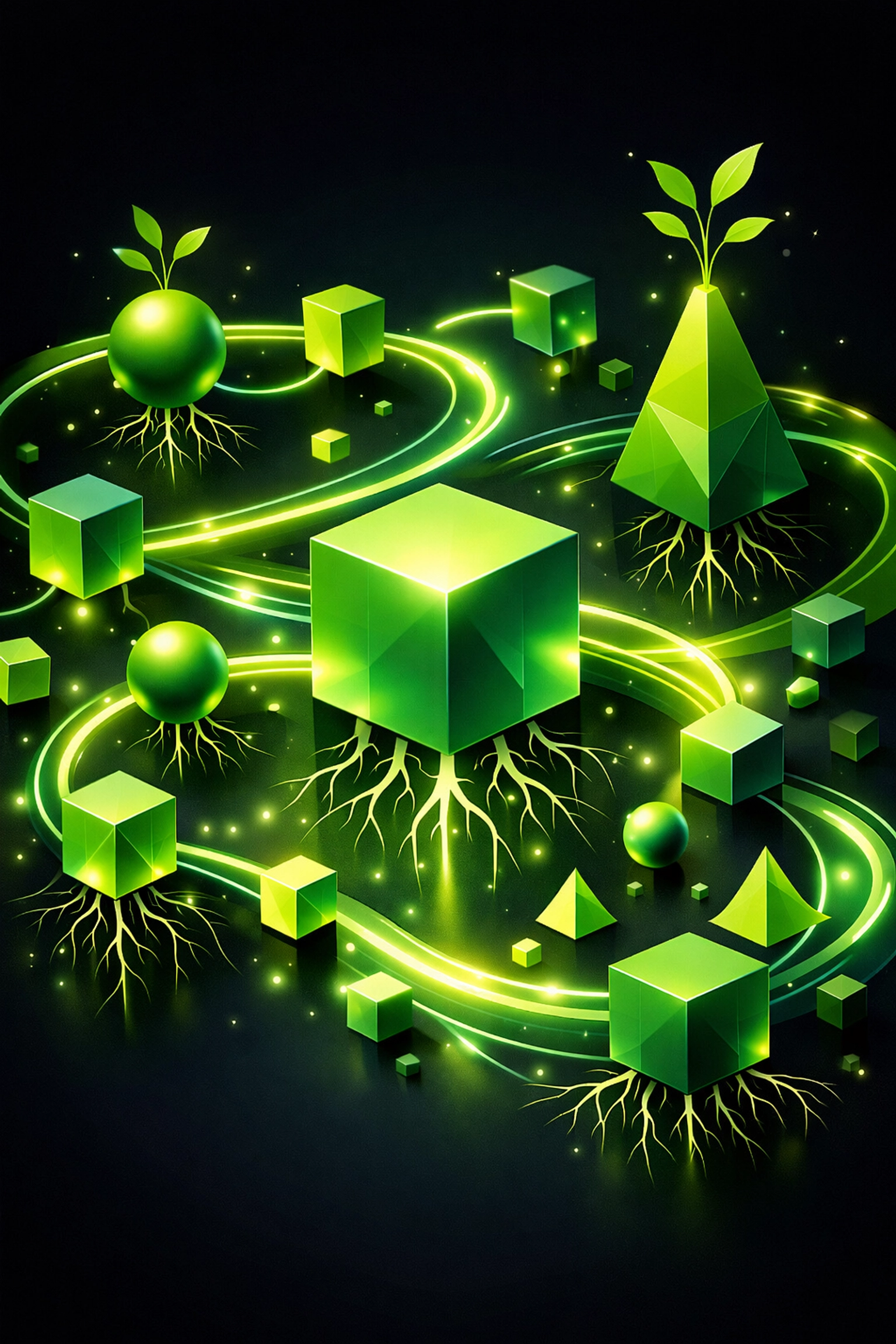 Financial capital flowing through community with roots of foundation and branches of growth