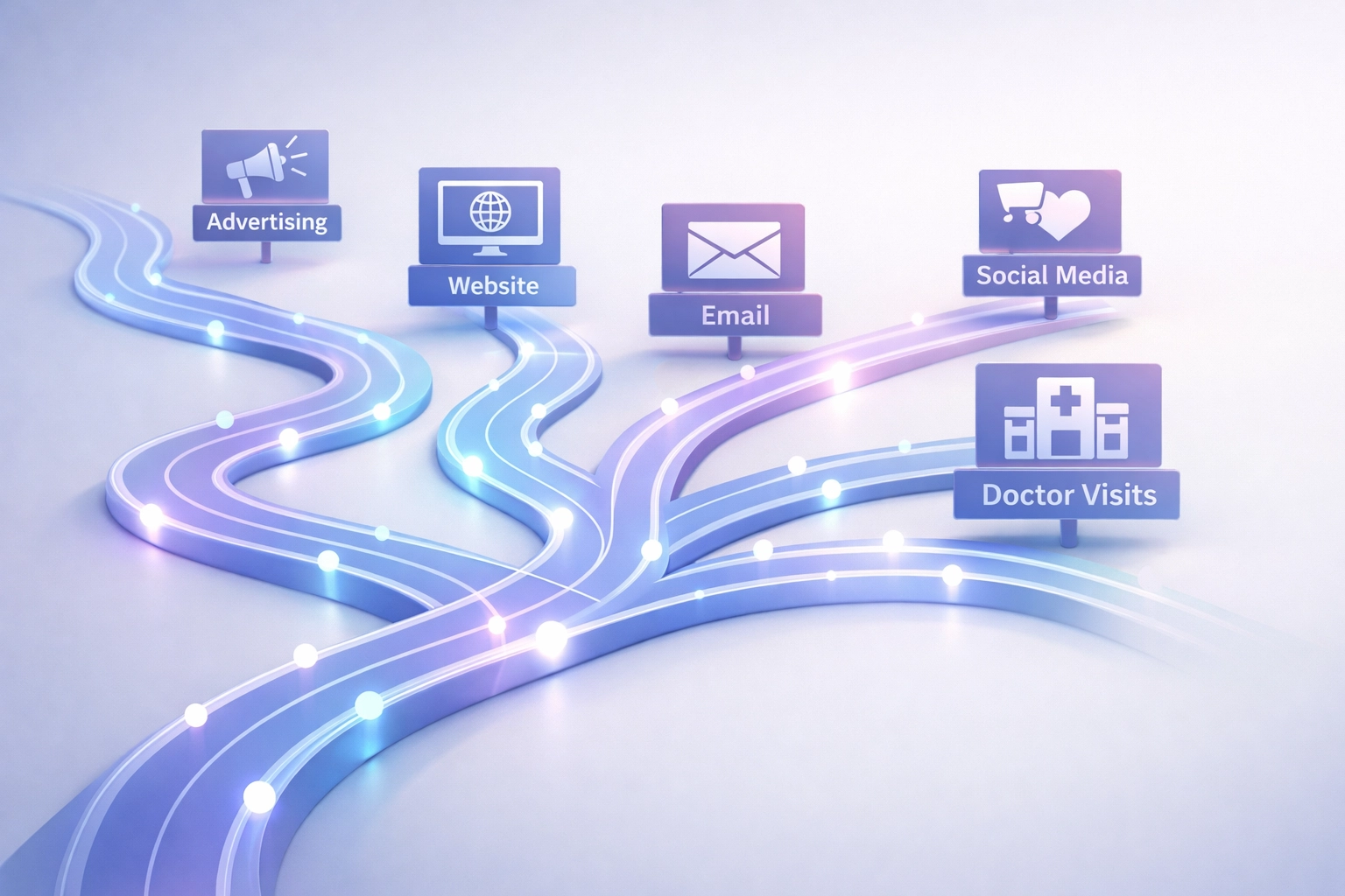 Patient journey map showing multiple marketing touchpoints leading to rehab admission