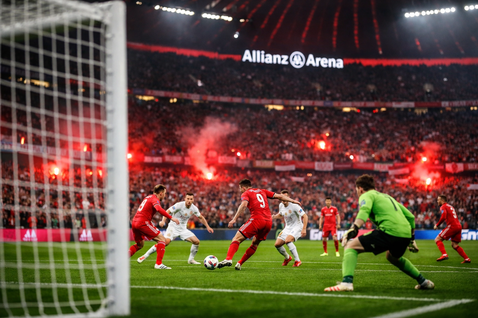 Allianz Arena während Bayern München Bundesliga-Spiel mit jubelnden Fans im Stadion