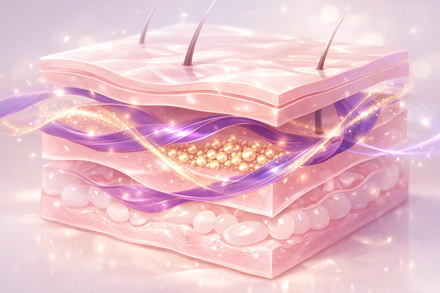 Artistic medical diagram showing how hormones and skin layers affect permanent makeup pigment results.