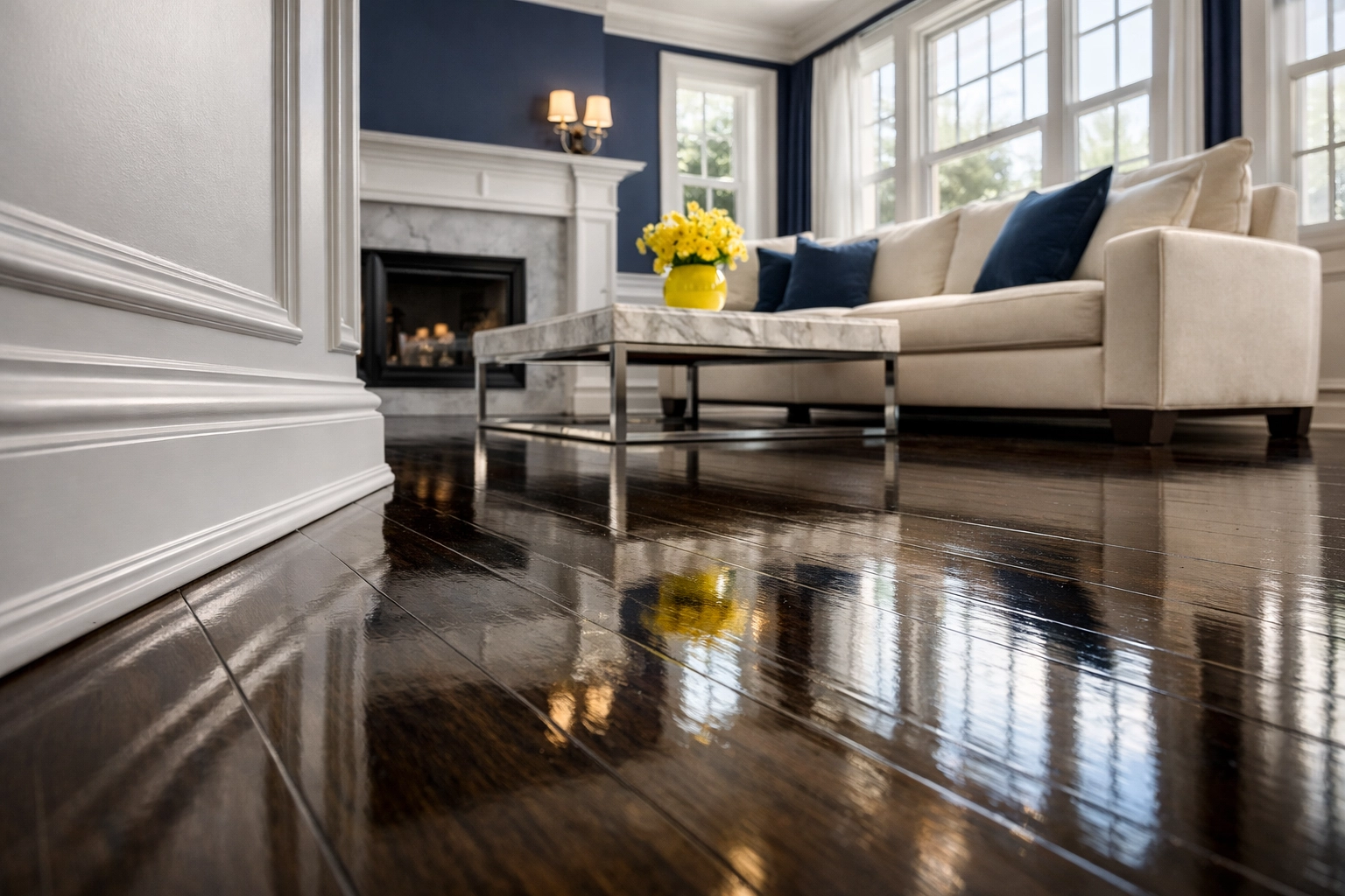 Sparkling hardwood floors in a Westford home showcasing professional deep cleaning results.