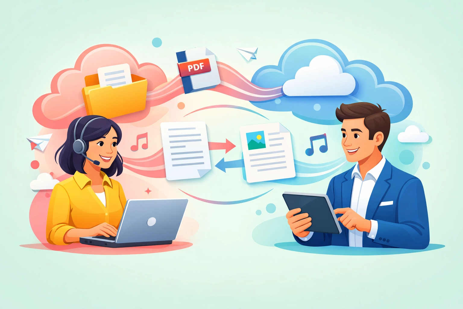 Cloud-based file collaboration between remote team members on laptops and tablets