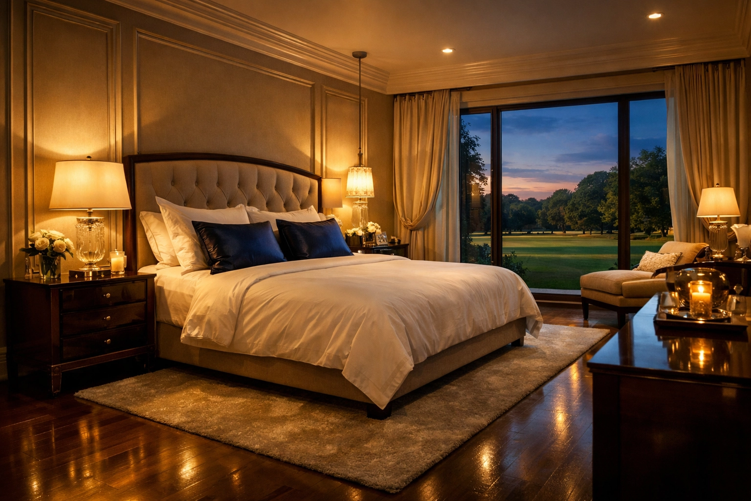 Immaculate luxury bedroom in Dover with dust-free surfaces, featuring the quality of luxury cleaning in Dover.