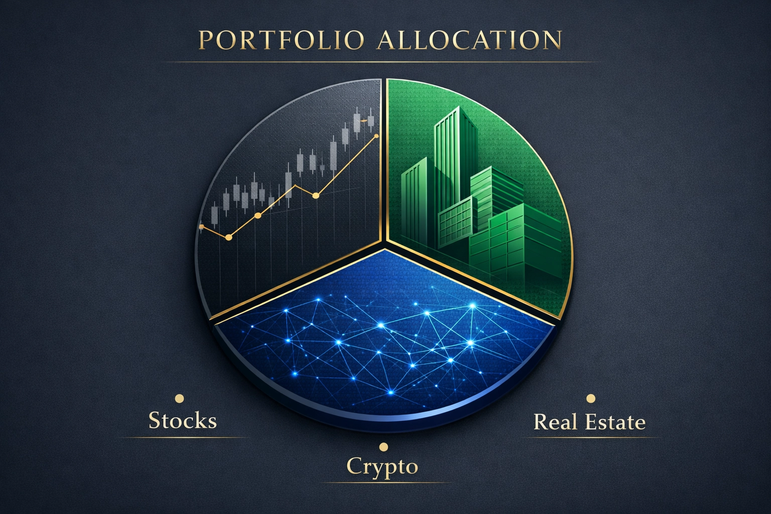 40/30/30 portfolio allocation model showing stocks, alternatives, and real assets distribution